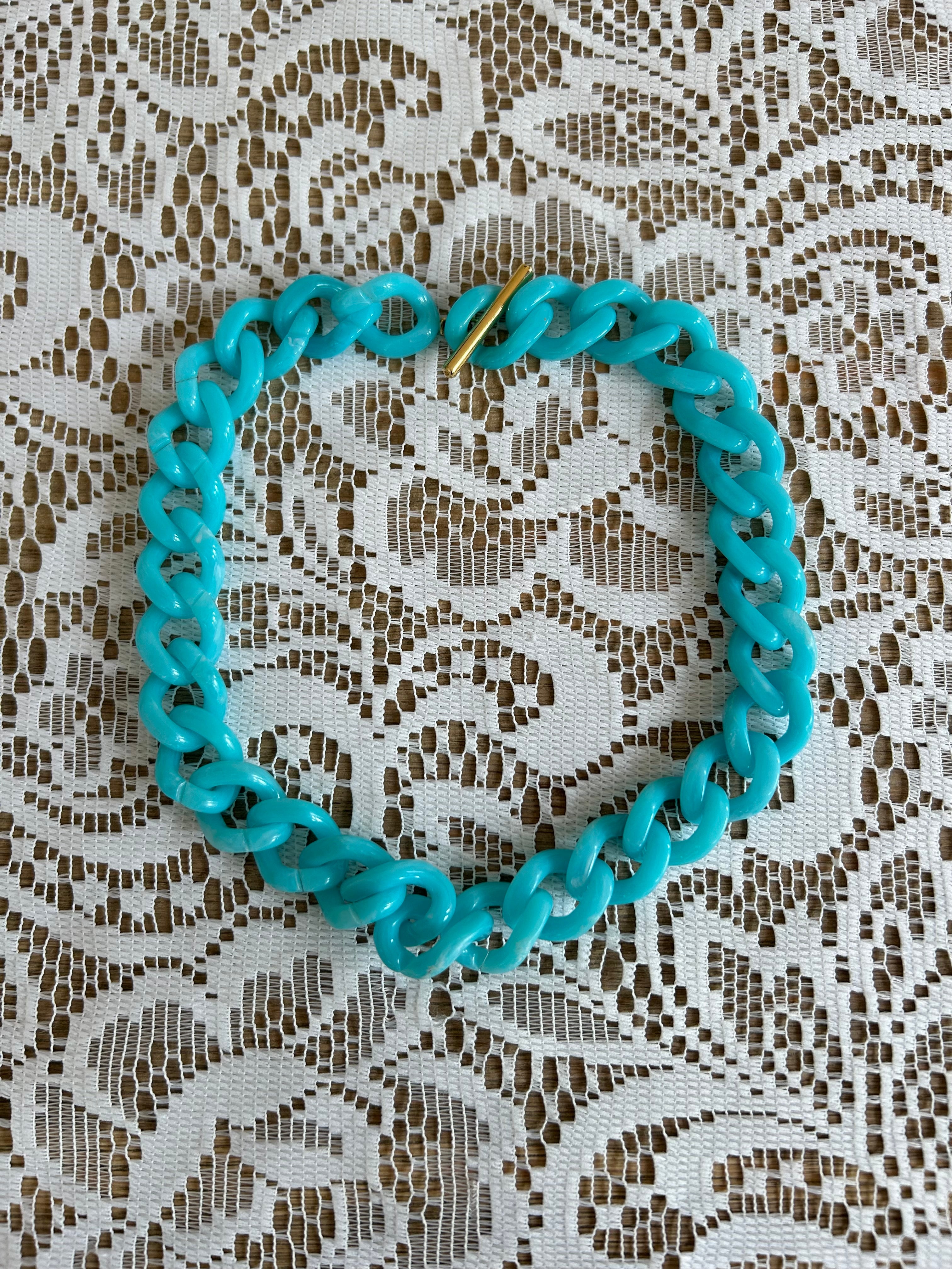 Chunky Blue Plastic Chain Necklace