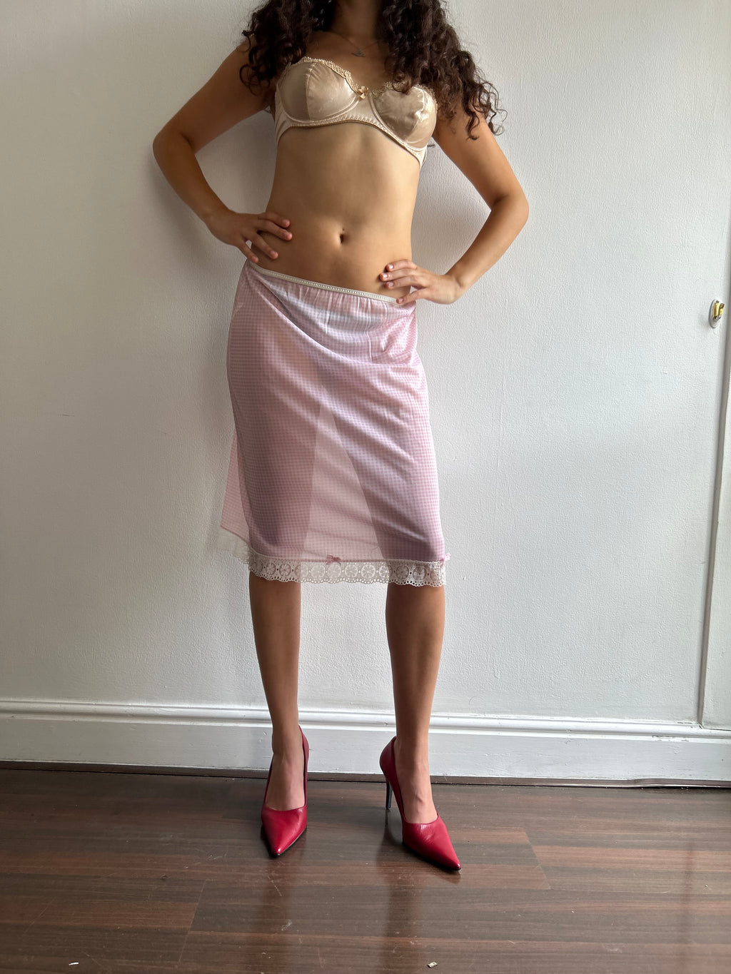 Vintage Pink and White Gingham Slip Skirt
