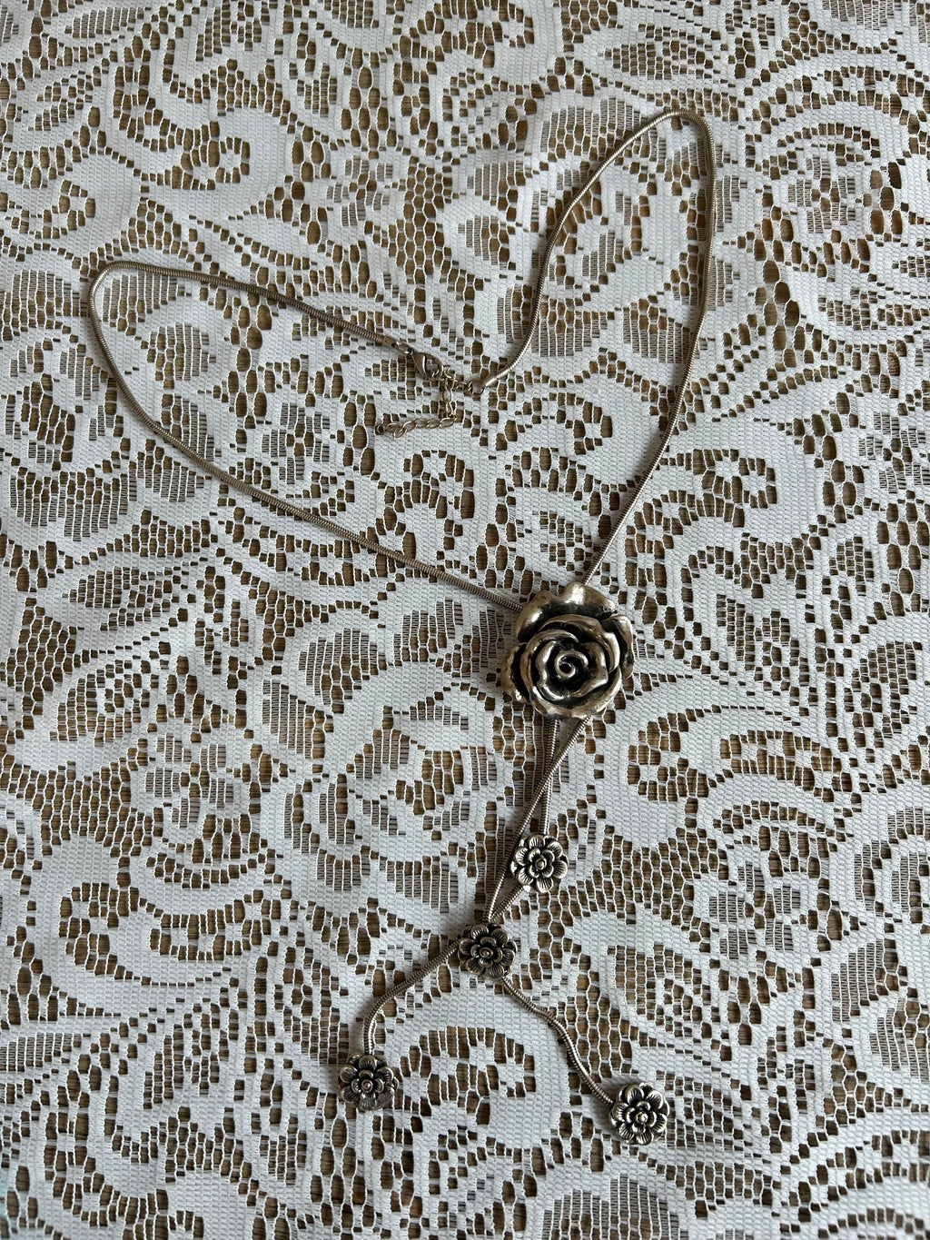 Chunky Silver Rose Drop Necklace