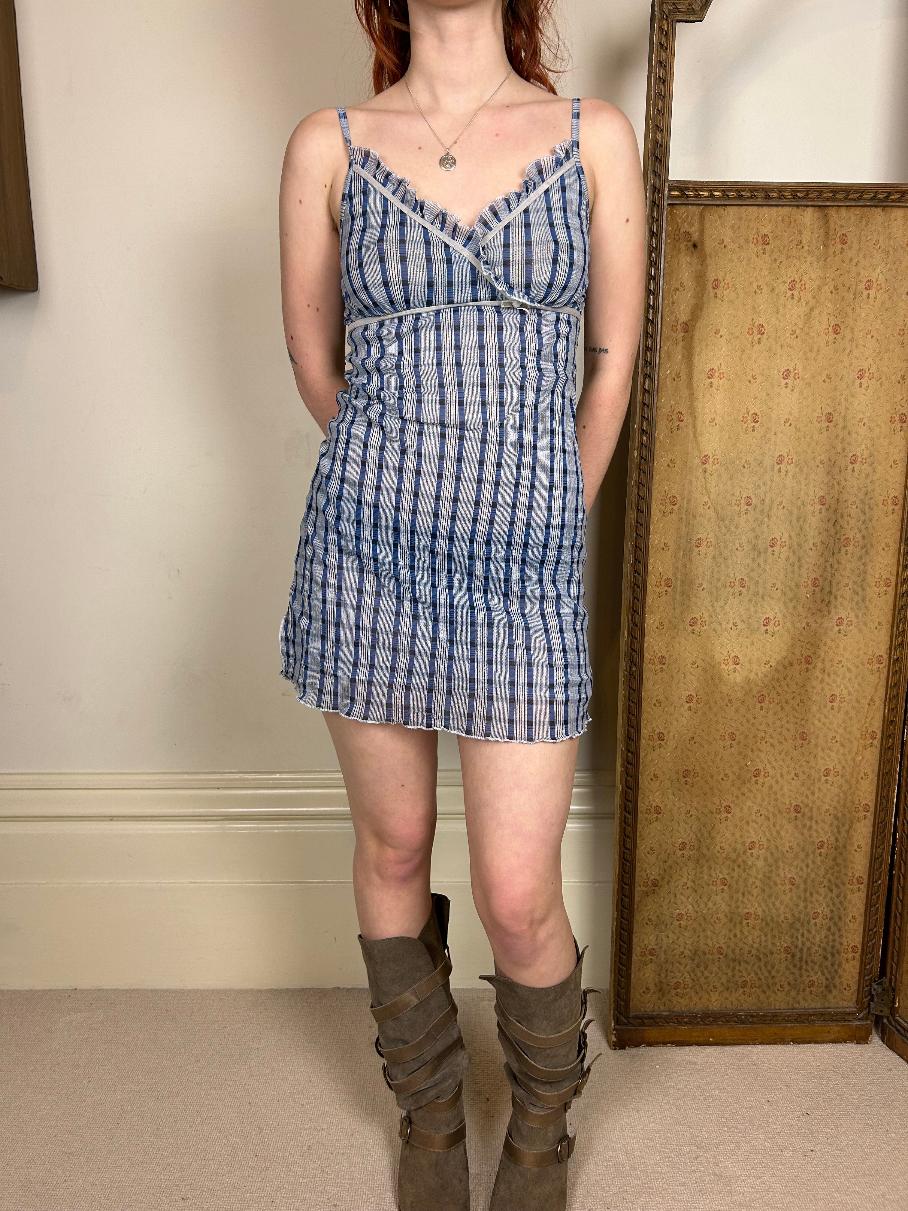 Blue plaid mini dress