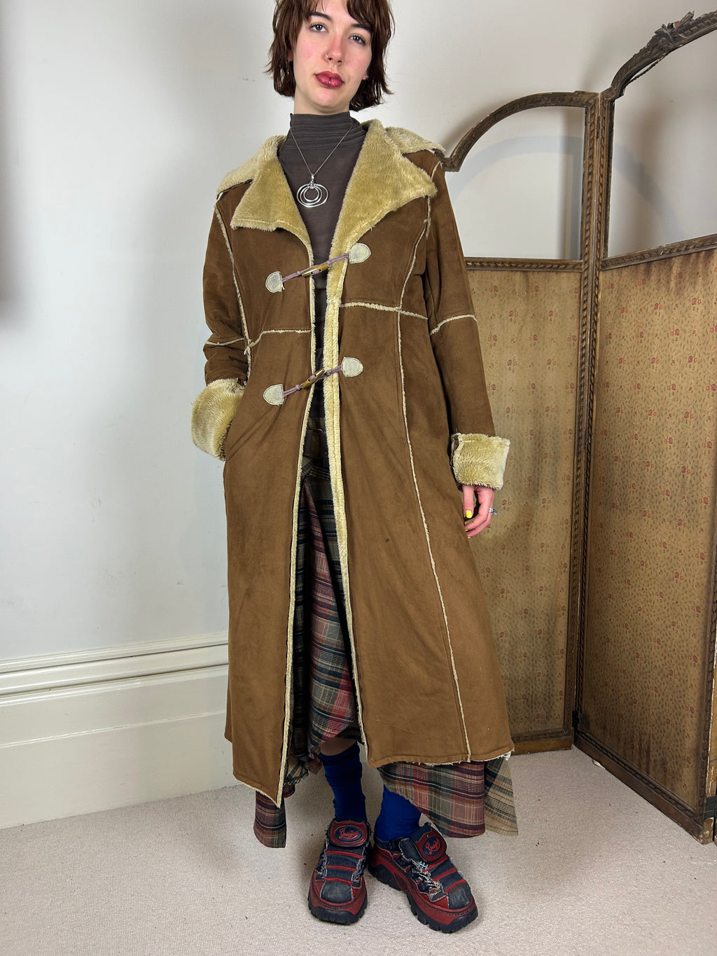 Two tone brown afghan trench coat