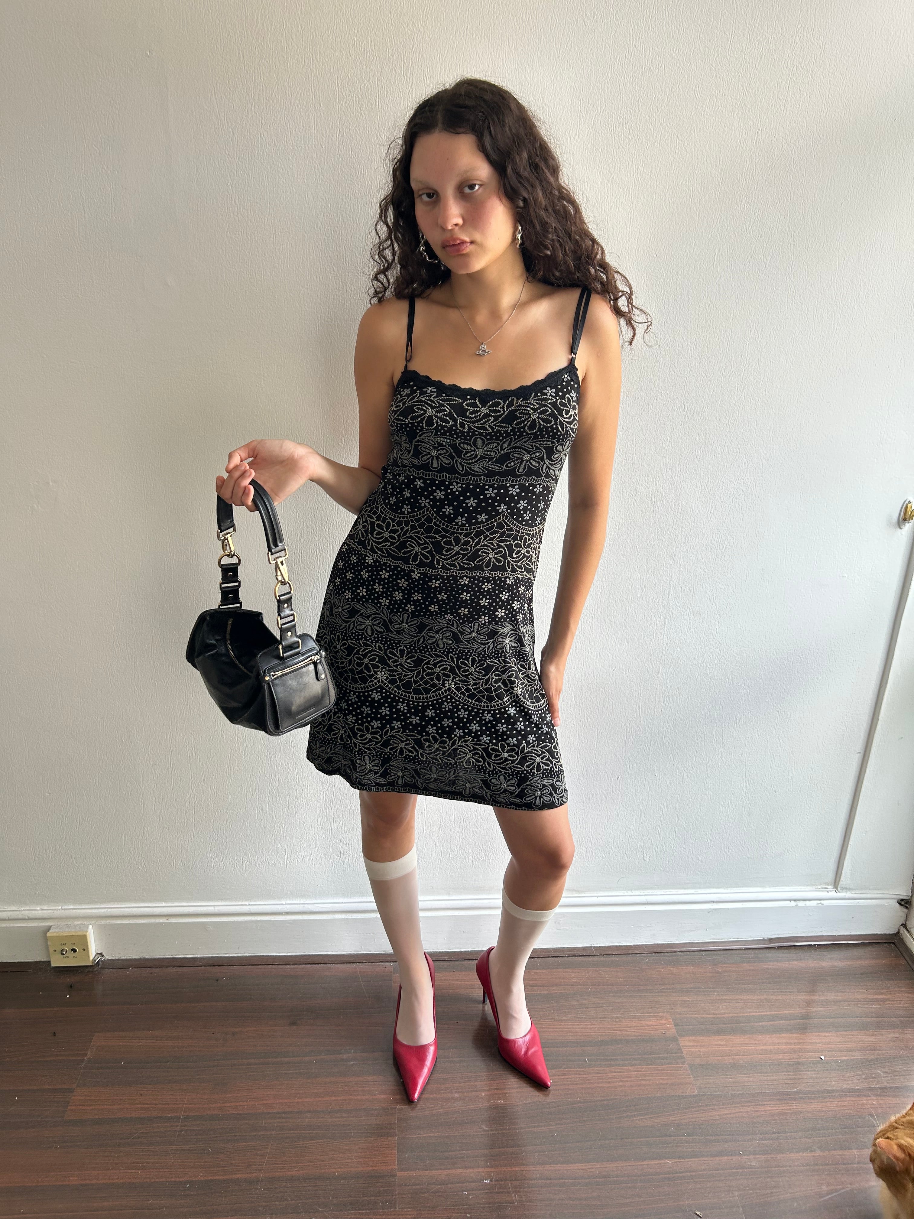 Vintage Black Floral Slip Dress