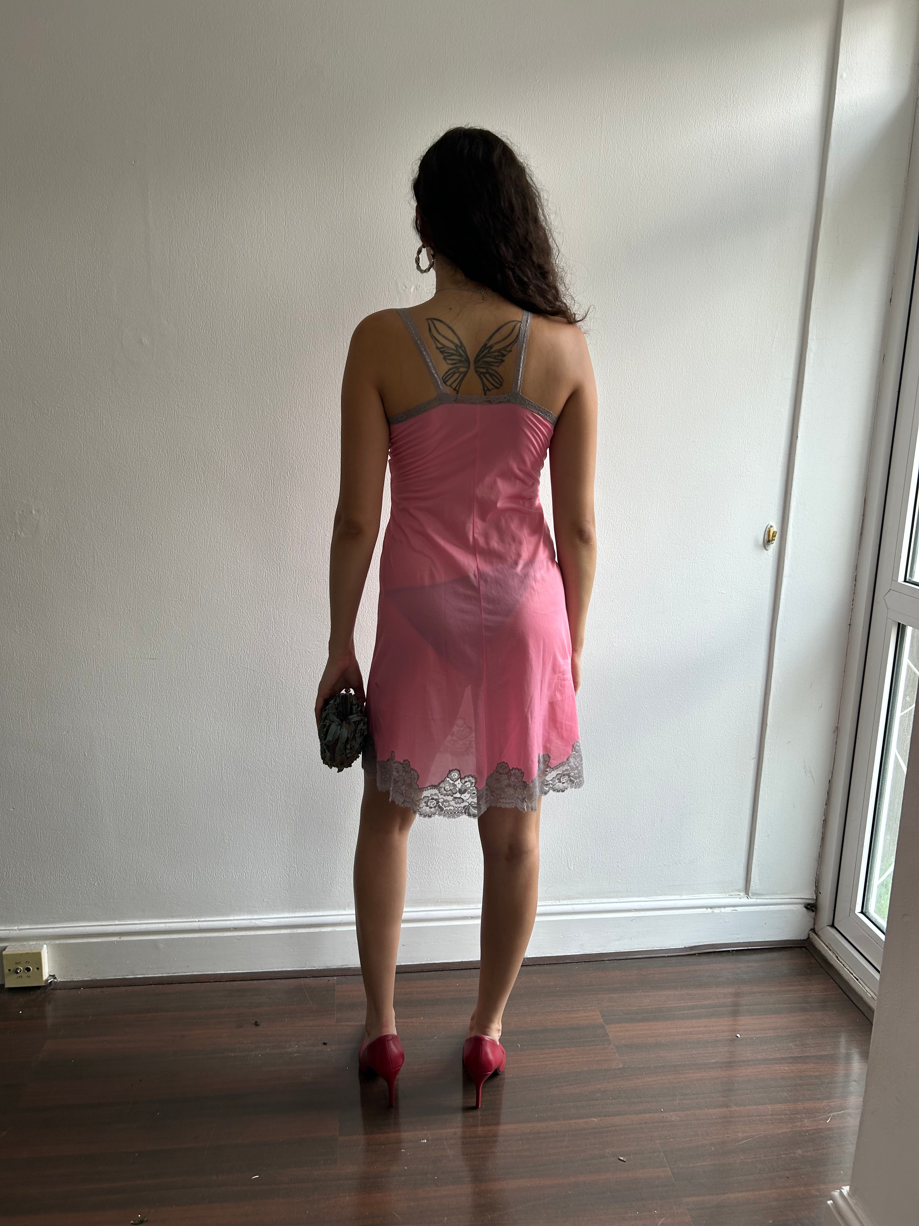 Vintage Pink and Grey Lace Slip Dress