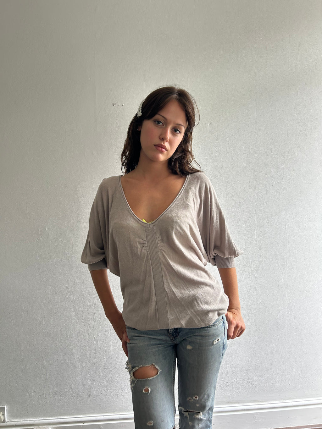 Grey Batwing Top
