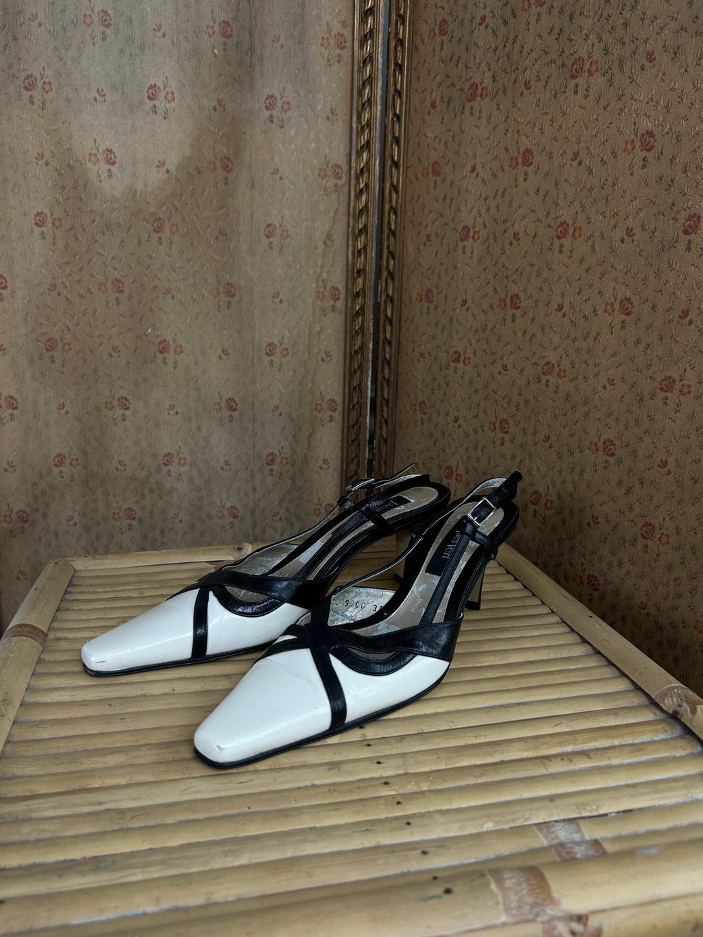 Cream and Black Kitten Heels