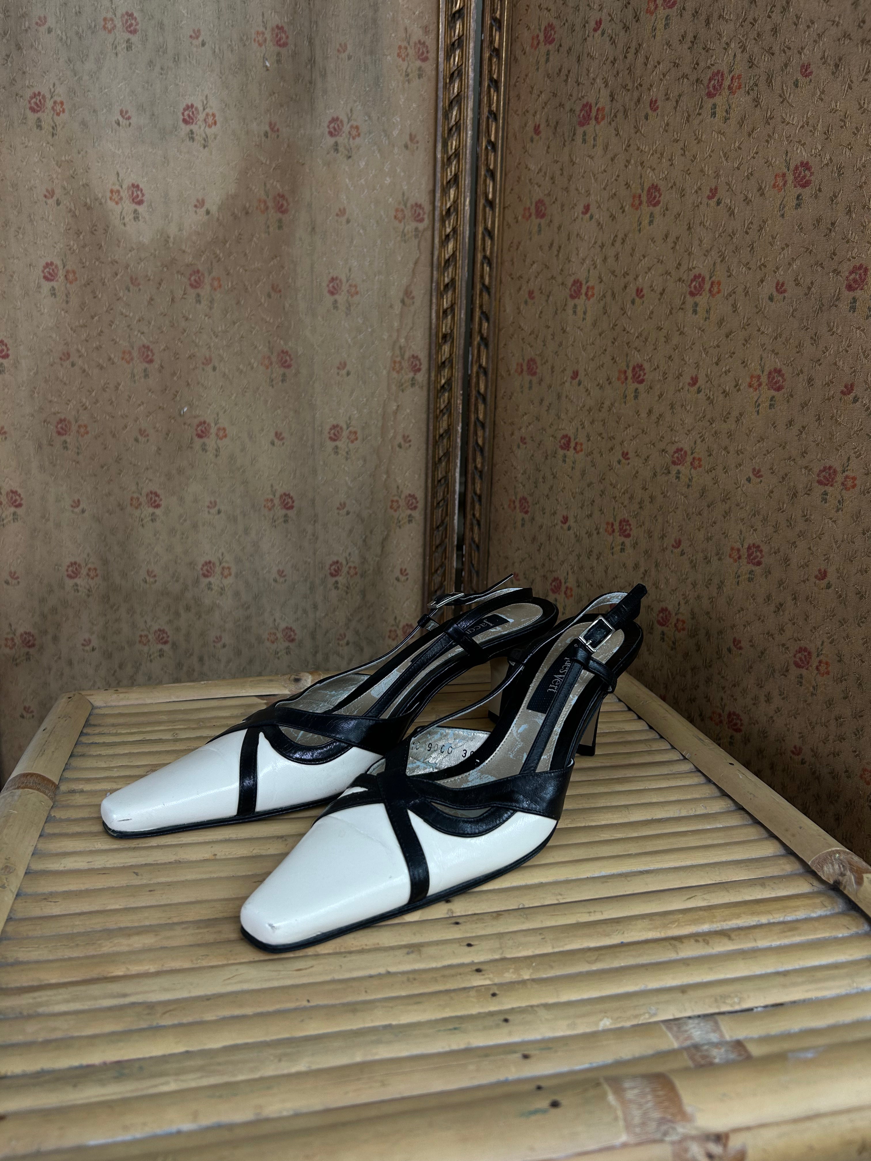 Cream and Black Kitten Heels