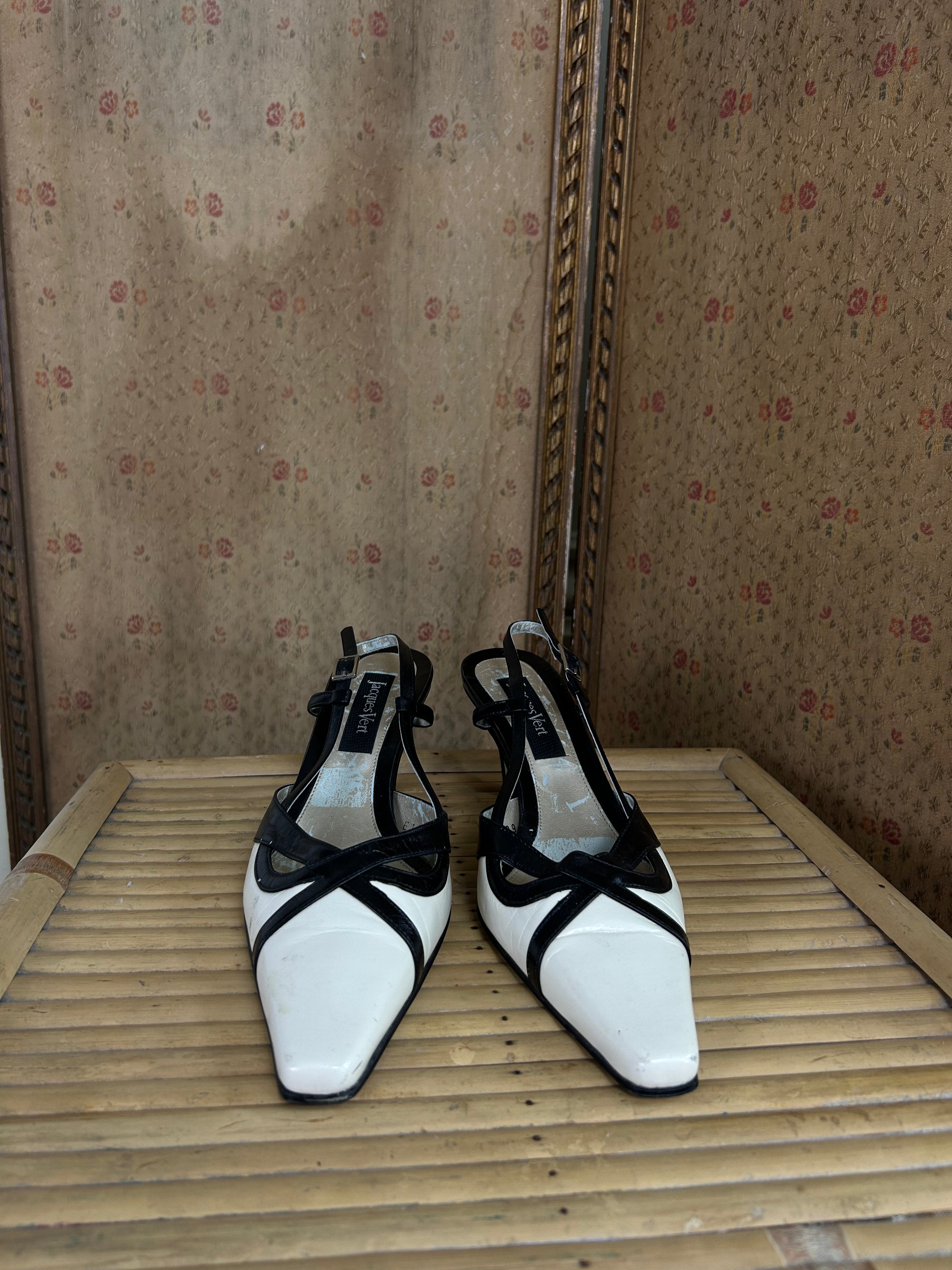 Cream and Black Kitten Heels