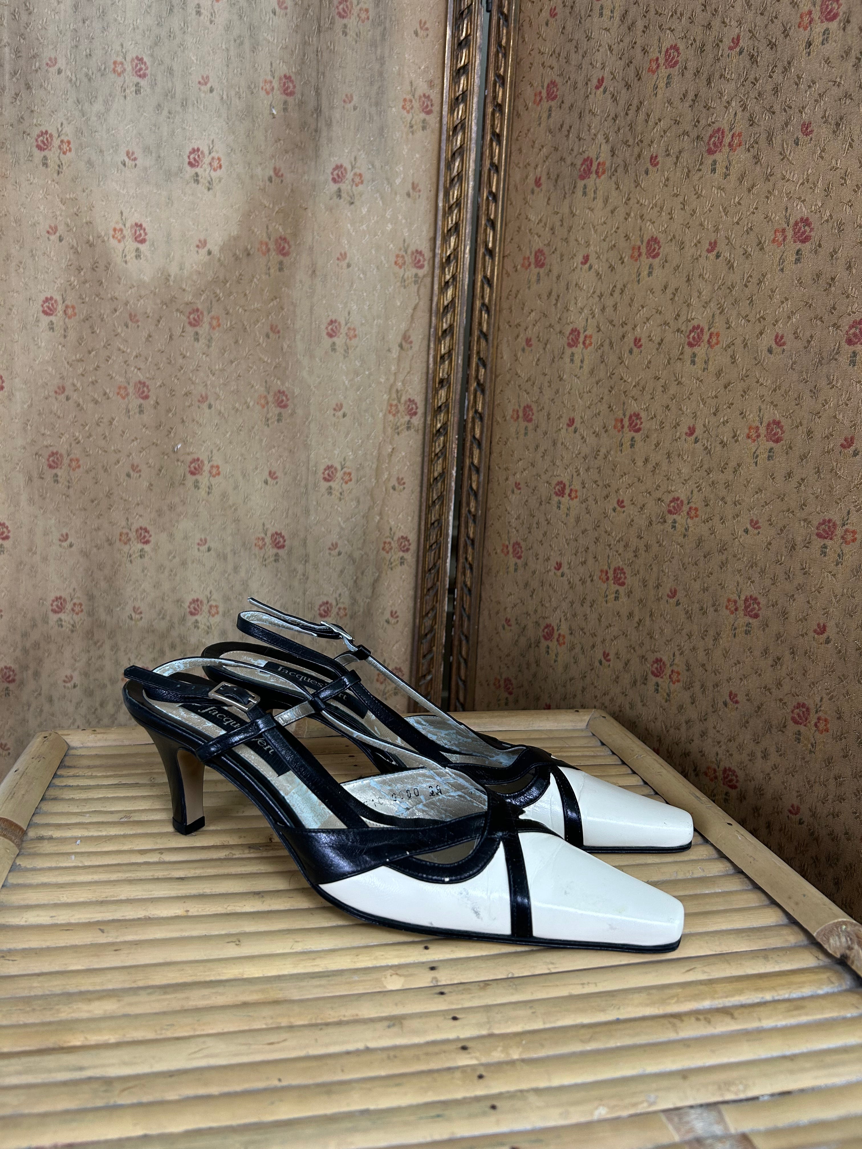 Cream and Black Kitten Heels