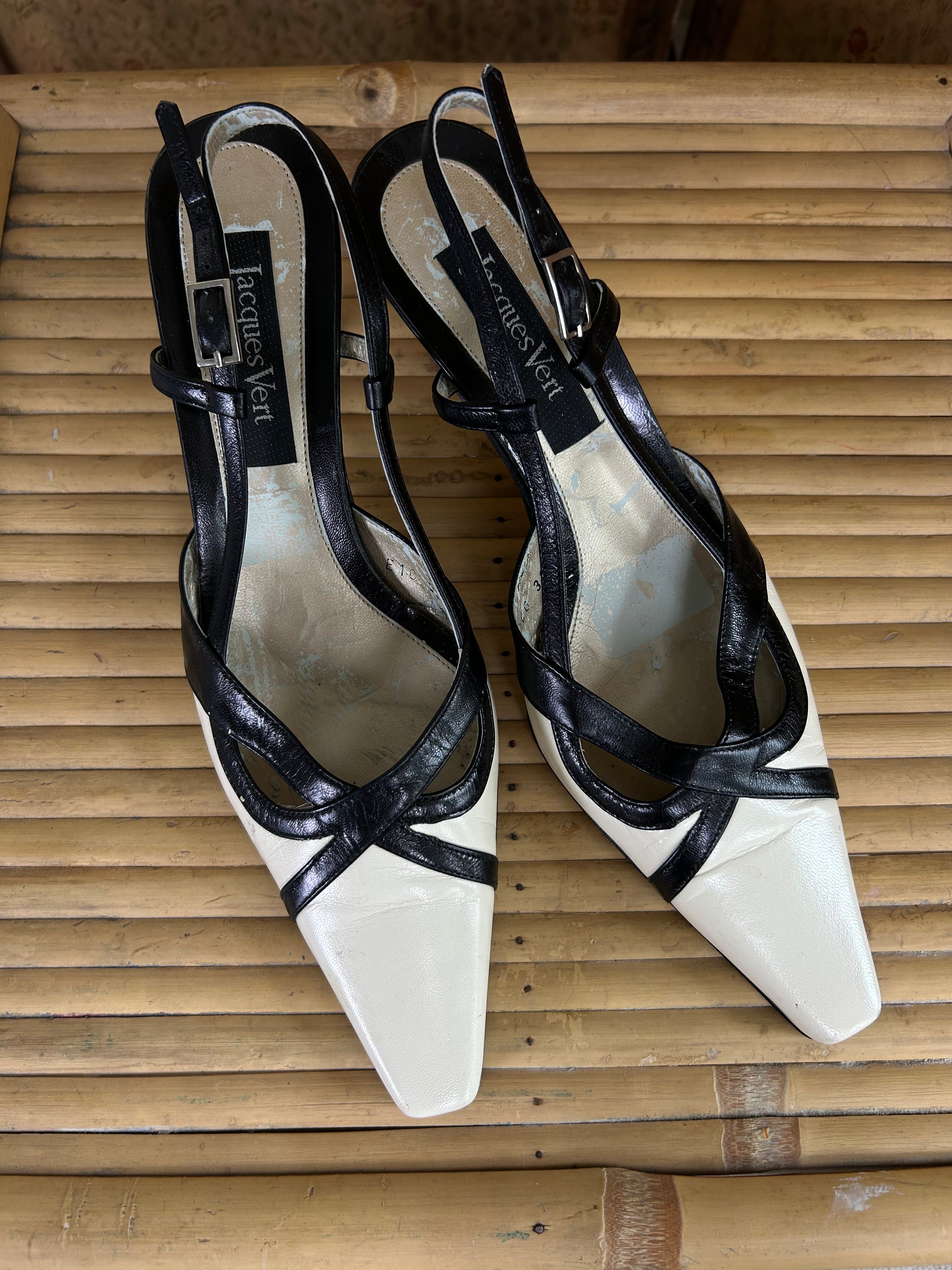 Cream and Black Kitten Heels