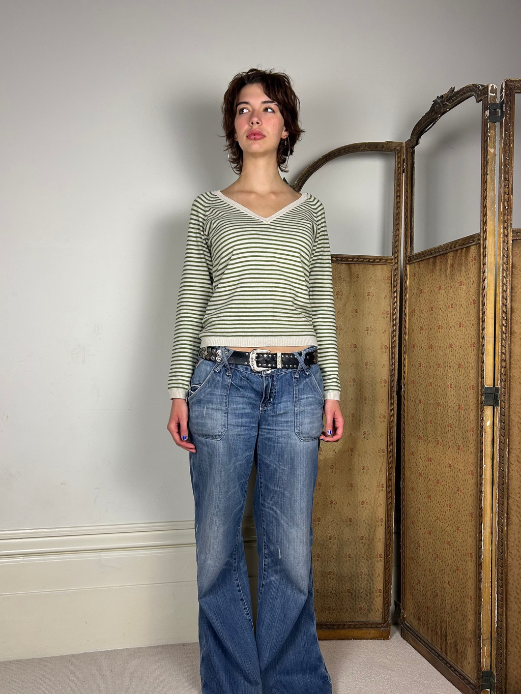 Green and Beige Stripe Jumper