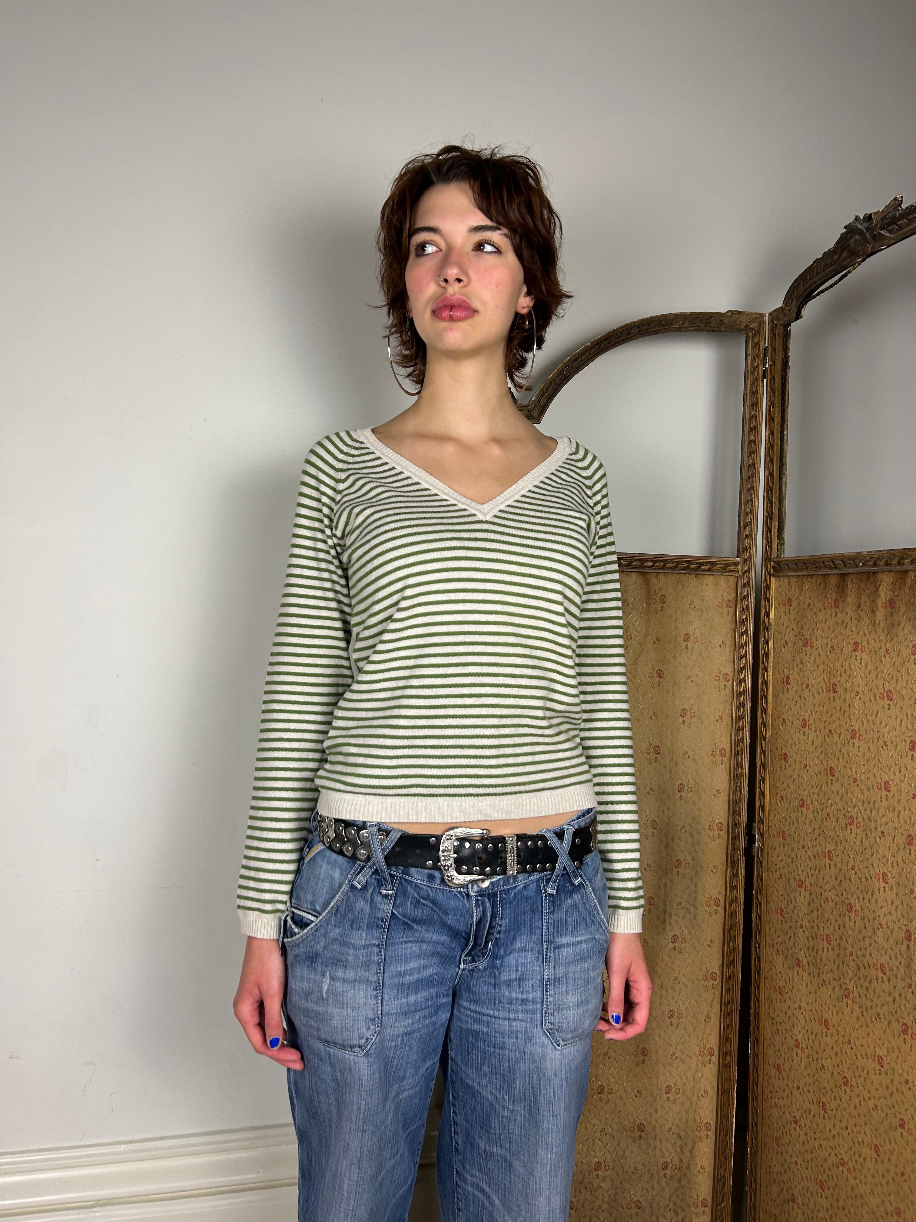 Green and Beige Stripe Jumper