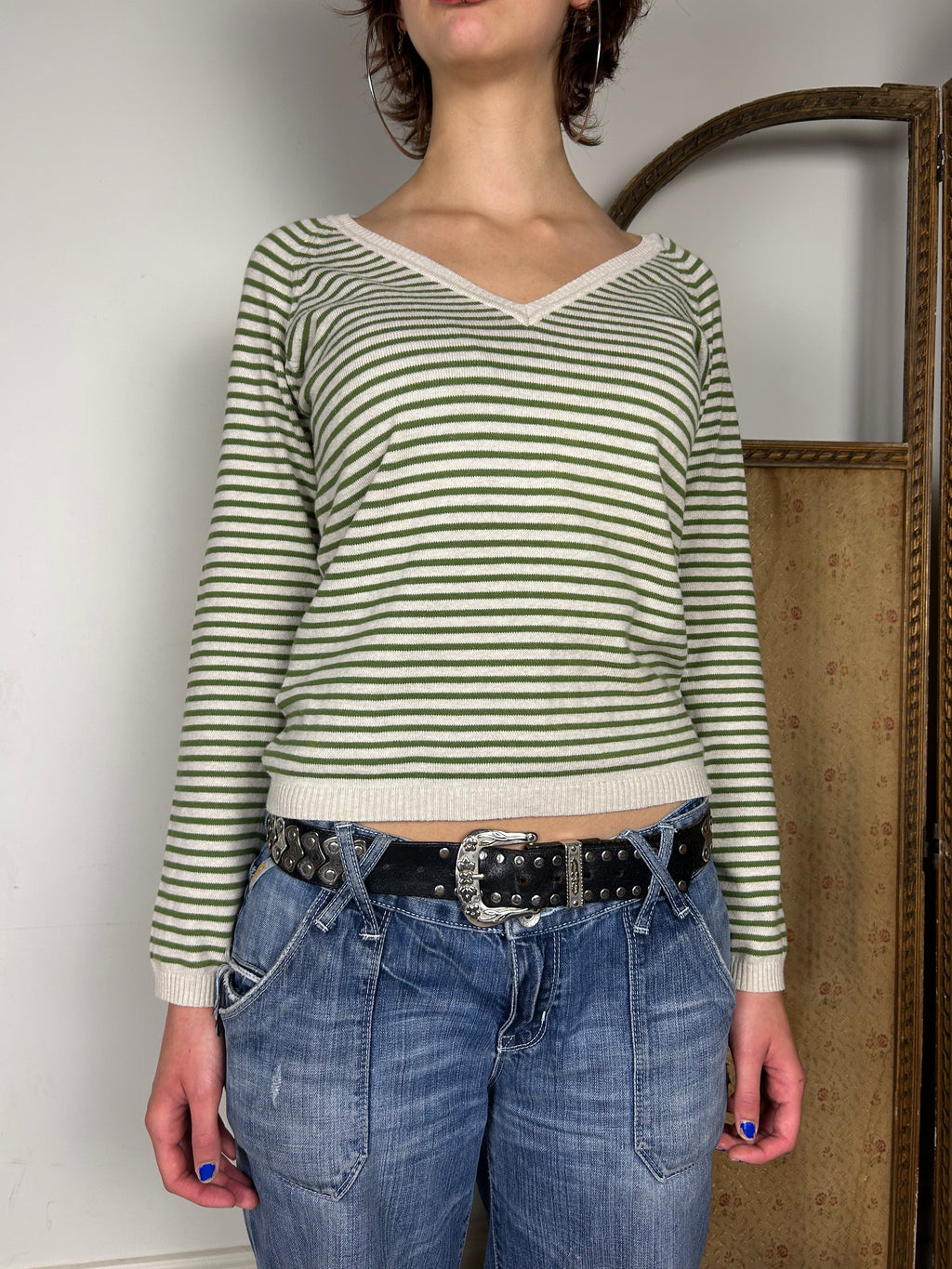 Green and Beige Stripe Jumper