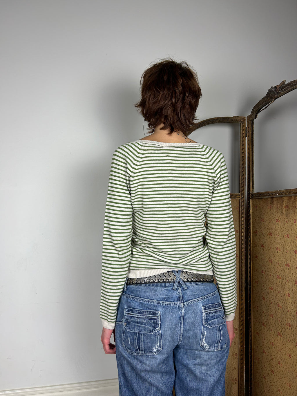Green and Beige Stripe Jumper
