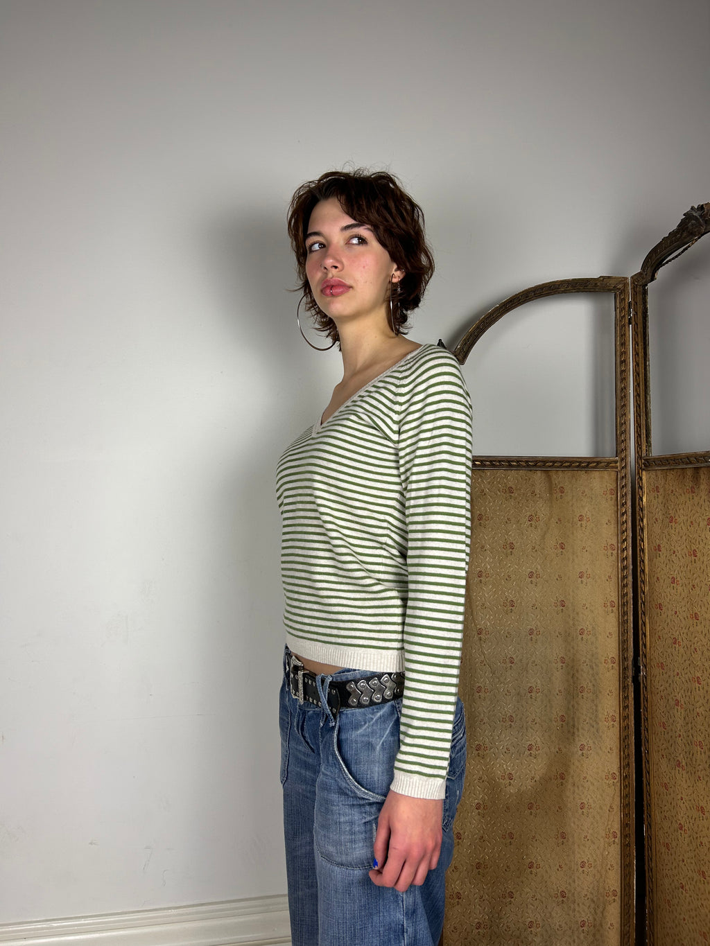 Green and Beige Stripe Jumper