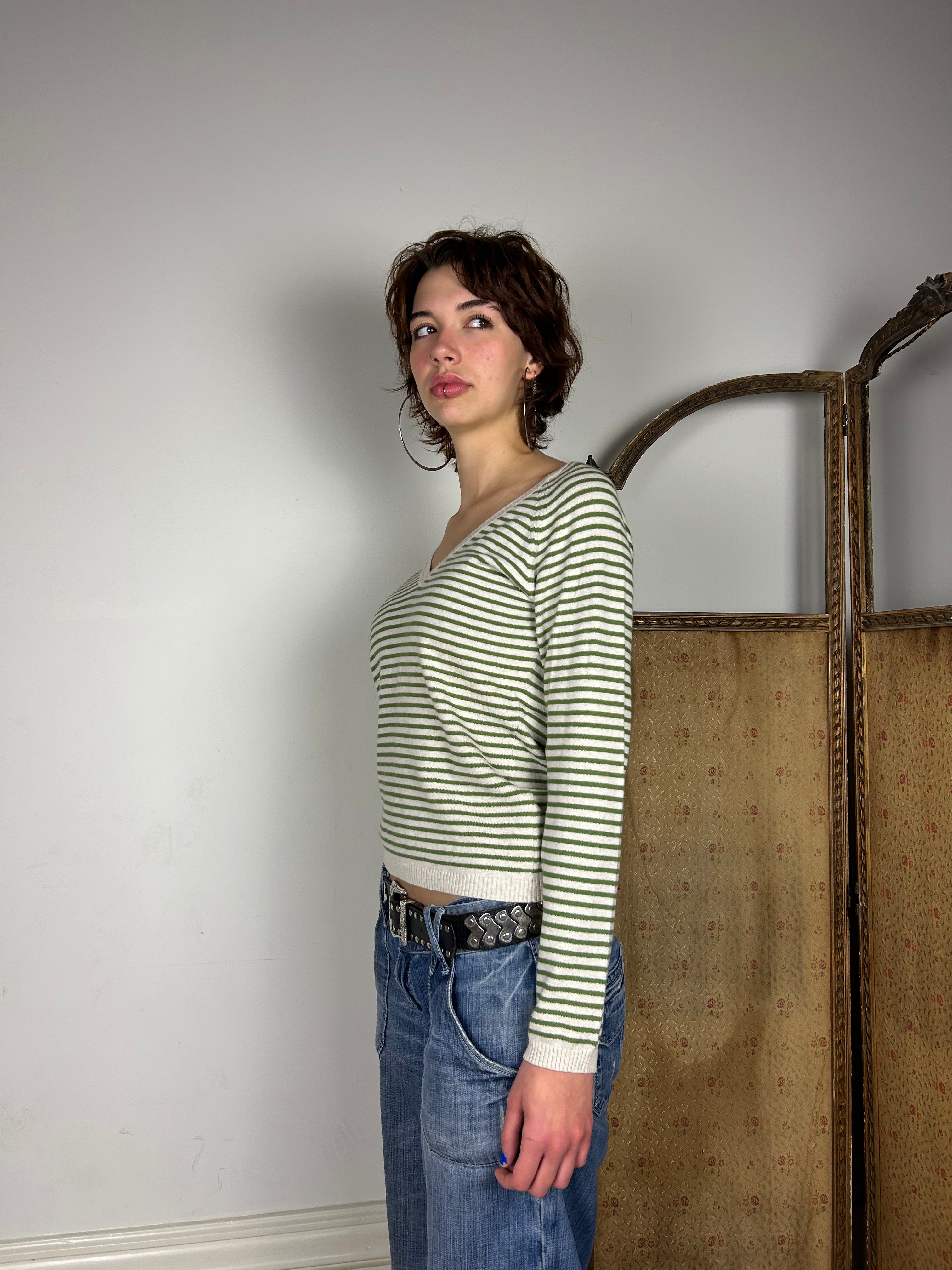 Green and Beige Stripe Jumper