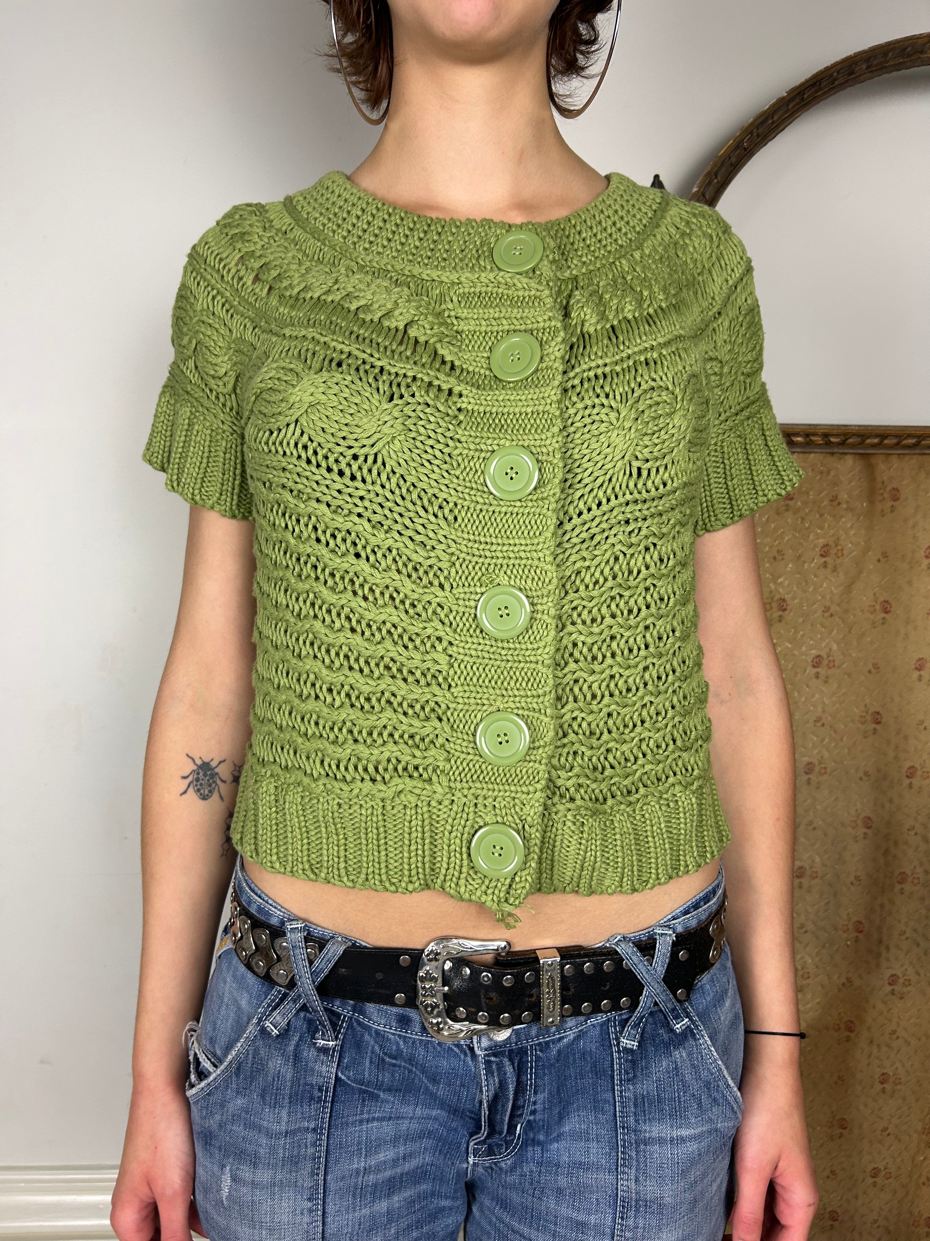 Green Knit Crop Cardigan