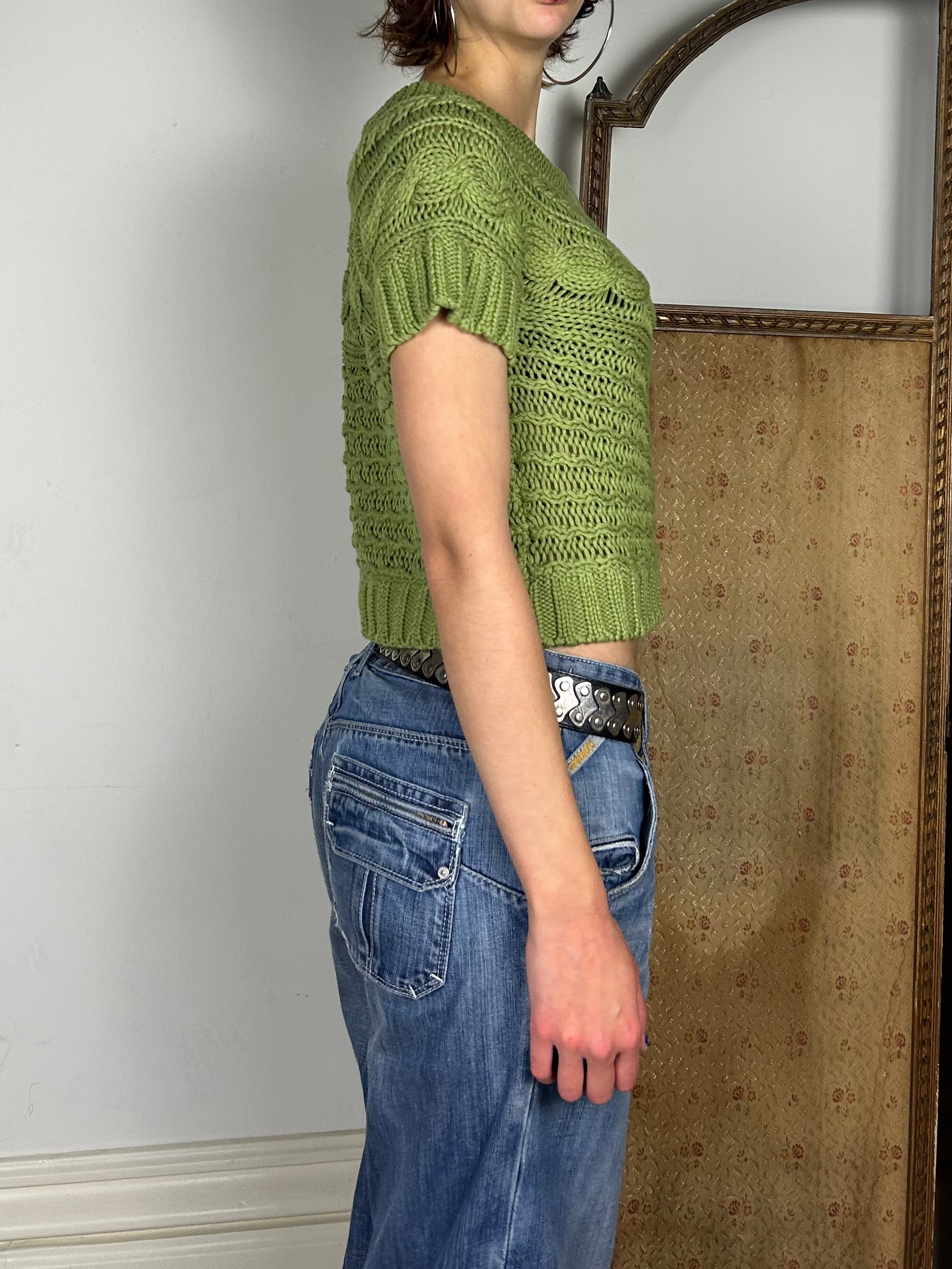 Green Knit Crop Cardigan