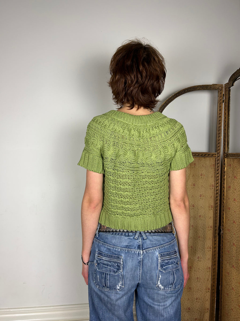 Green Knit Crop Cardigan