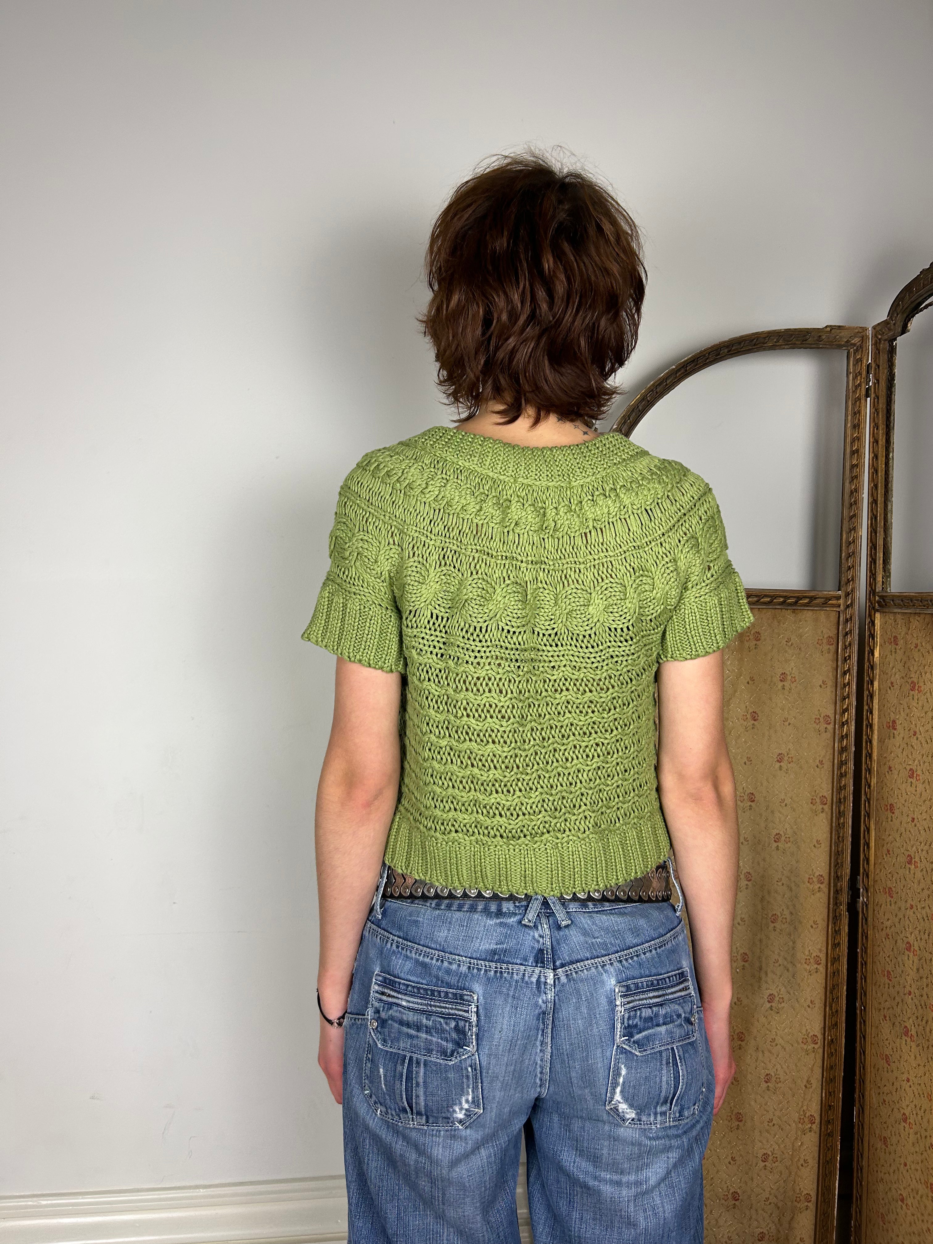 Green Knit Crop Cardigan