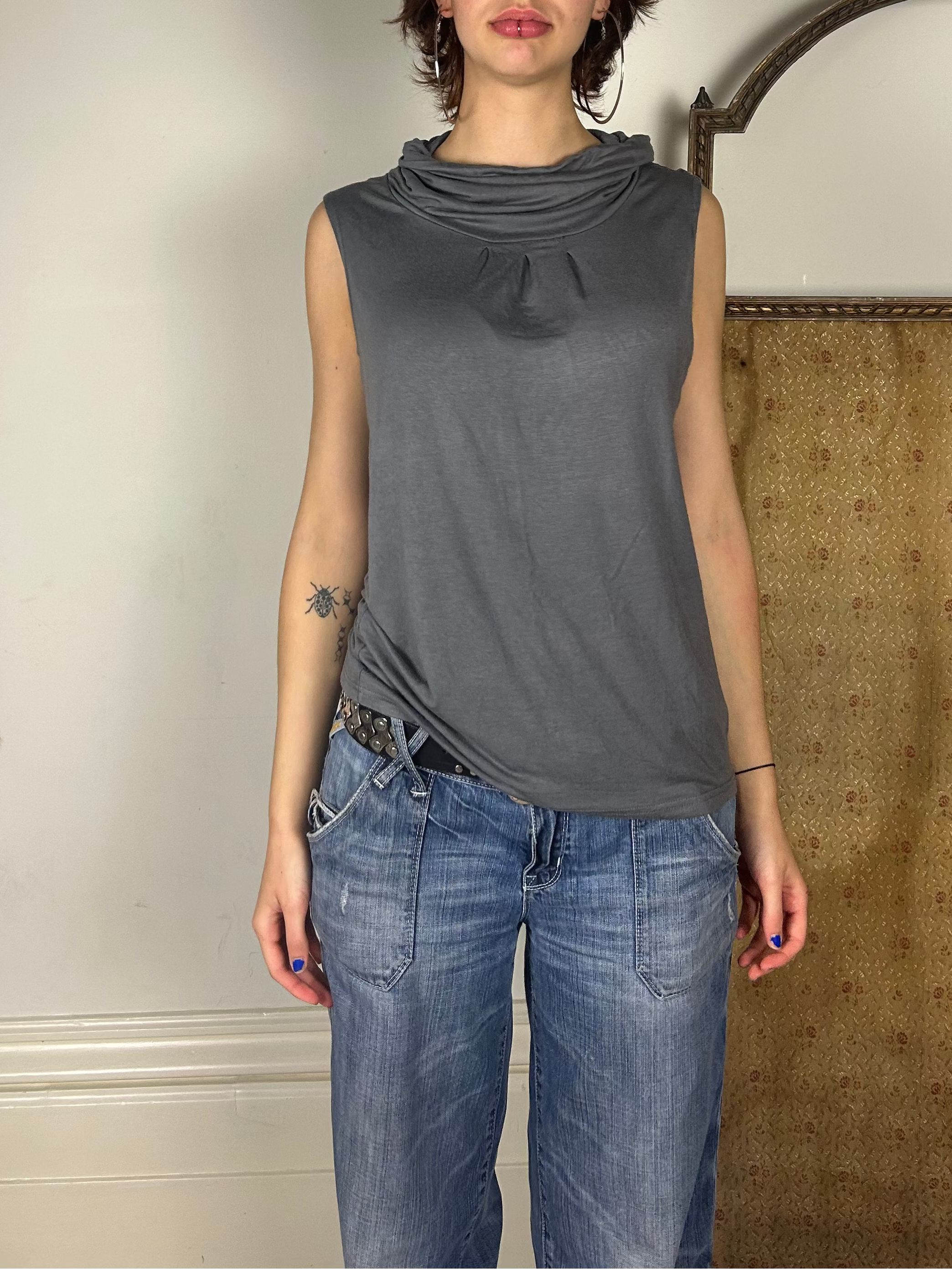 Grey Turtleneck Tank Top