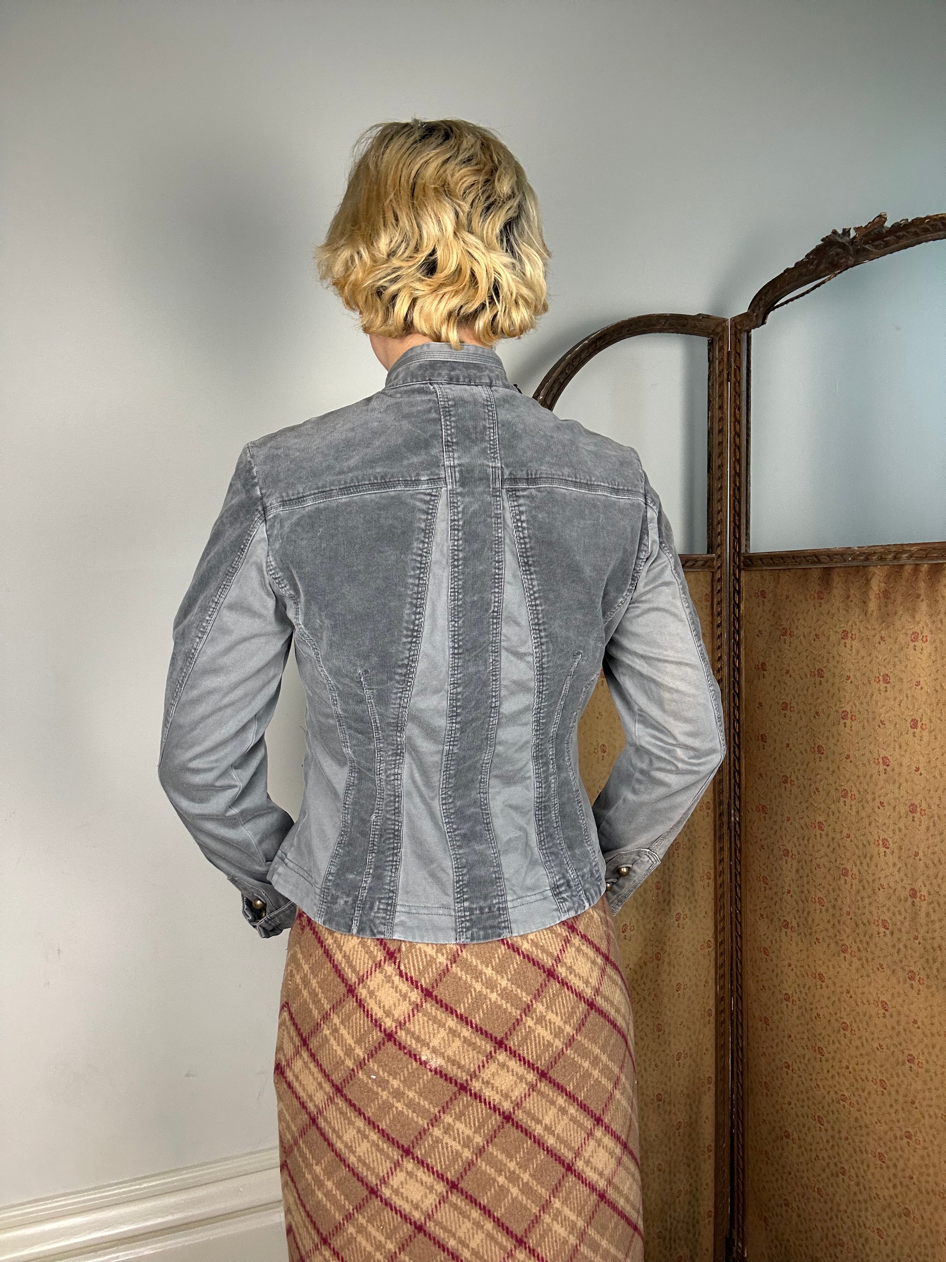 Grey Striped Military Style Jacket