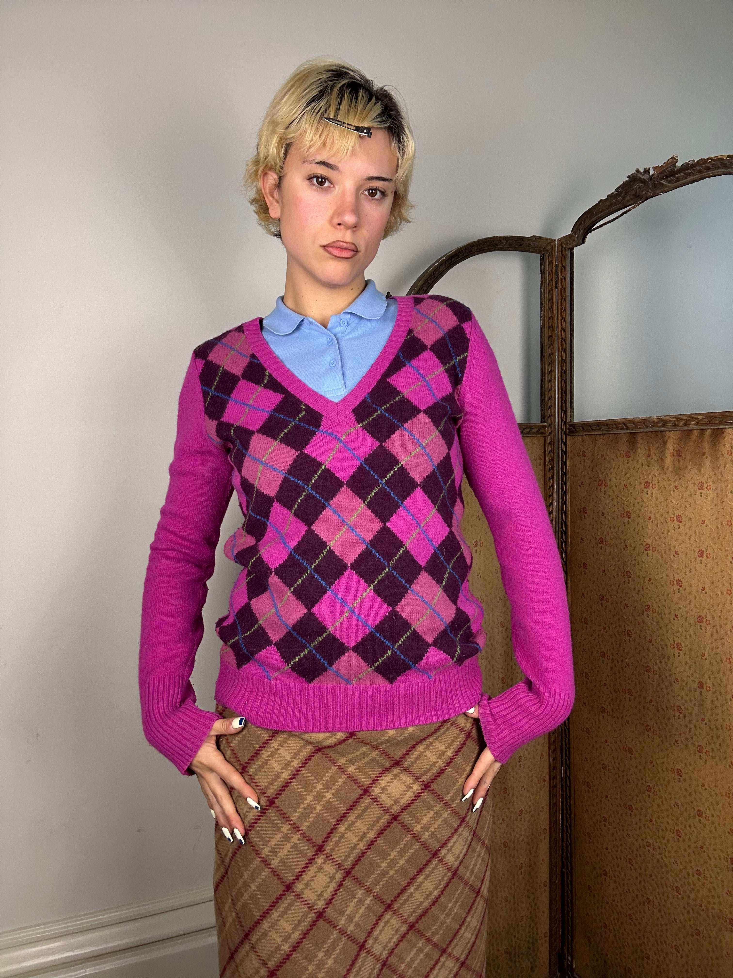 Hot Pink Argyle Sweater