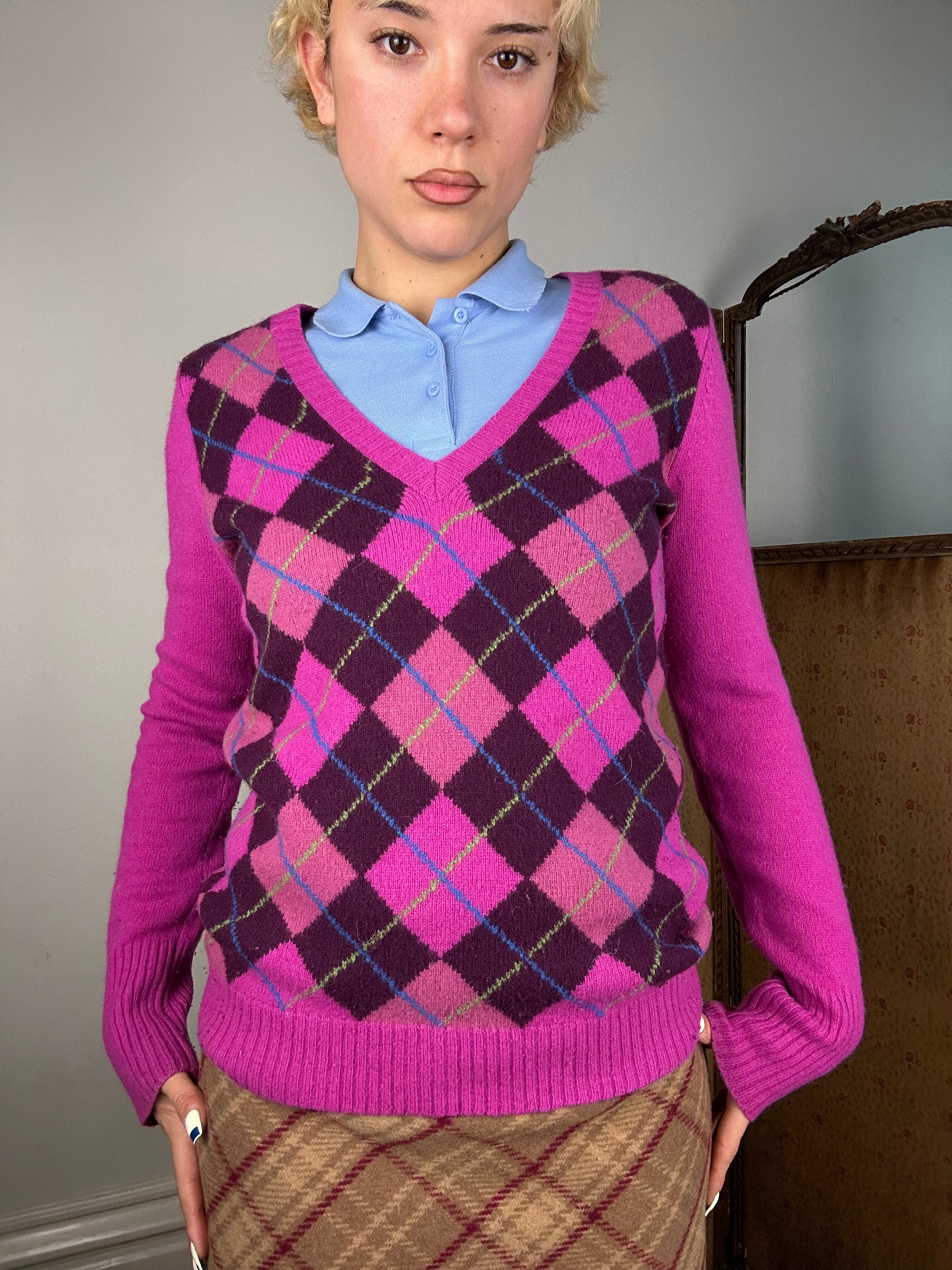 Hot Pink Argyle Sweater