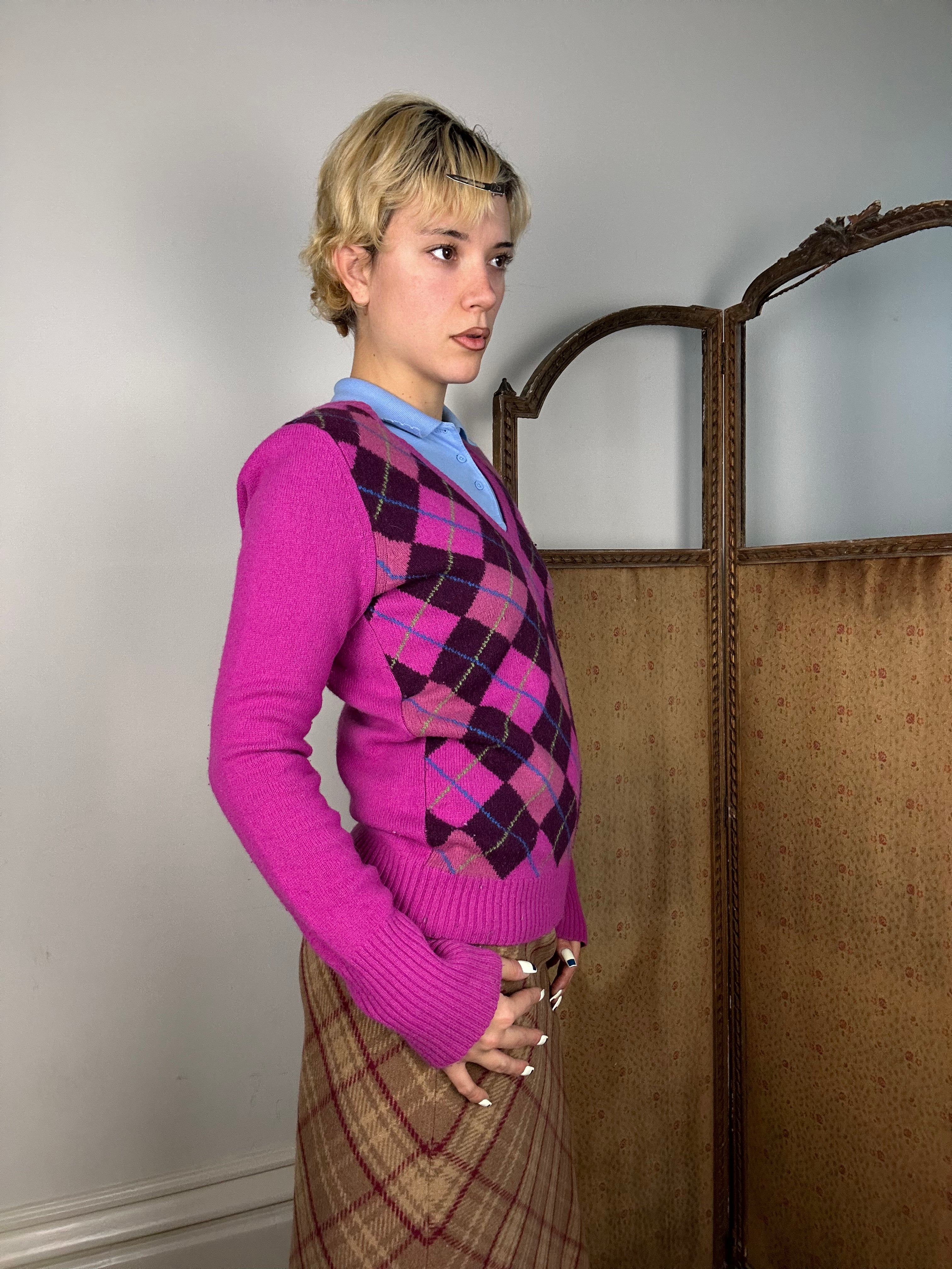 Hot Pink Argyle Sweater