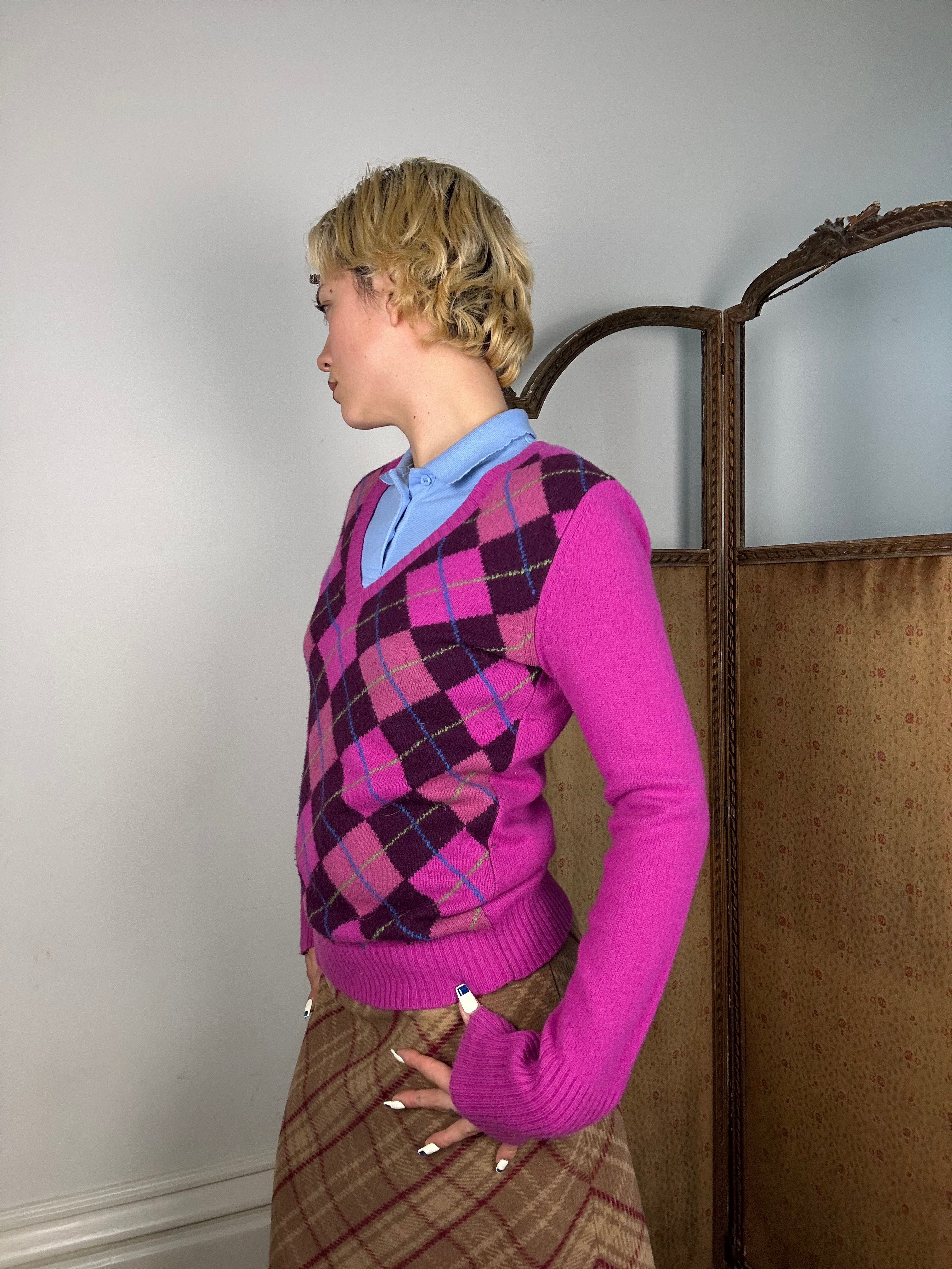 Hot Pink Argyle Sweater