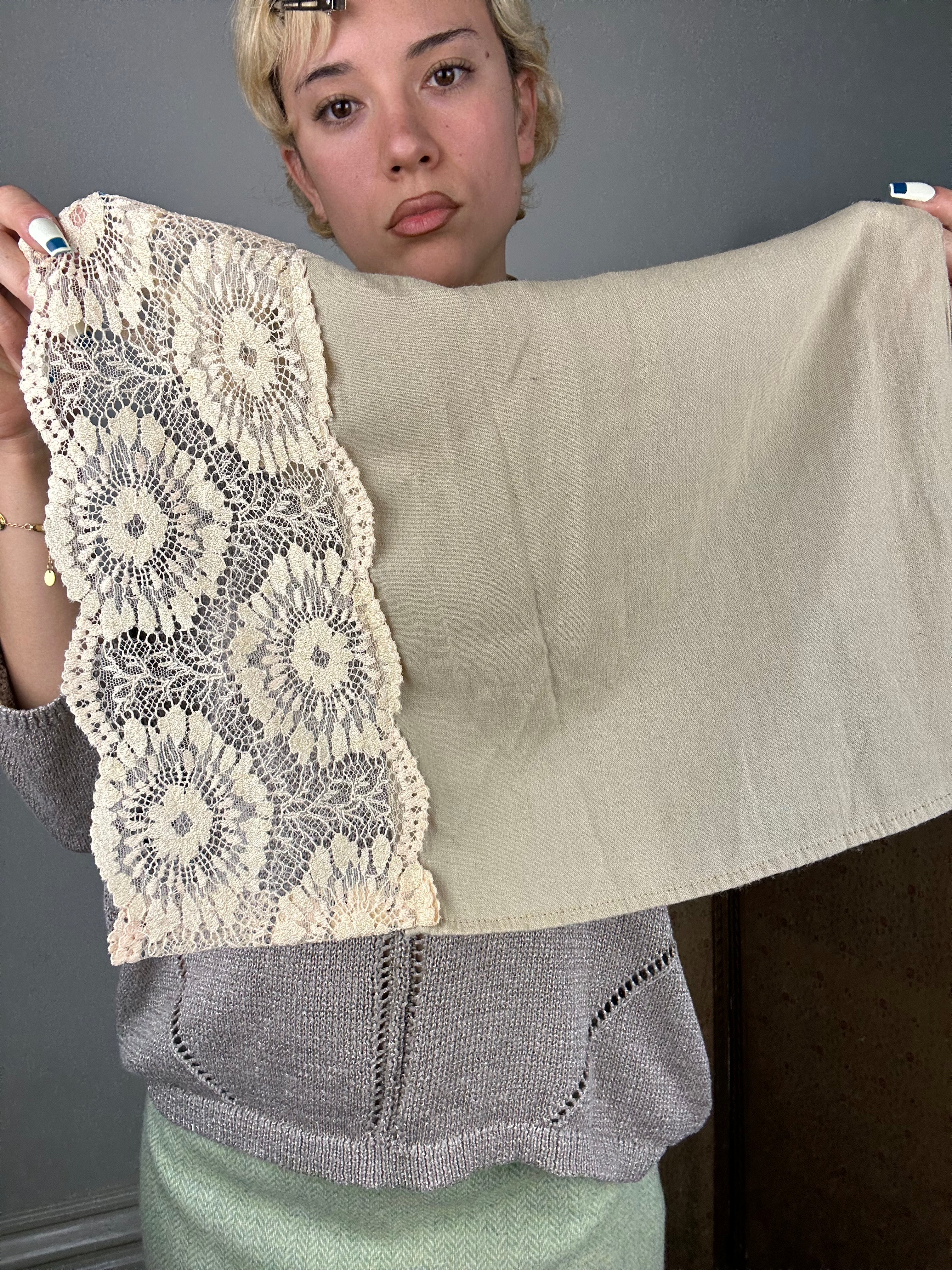 Cotton Green and Lace Scarf