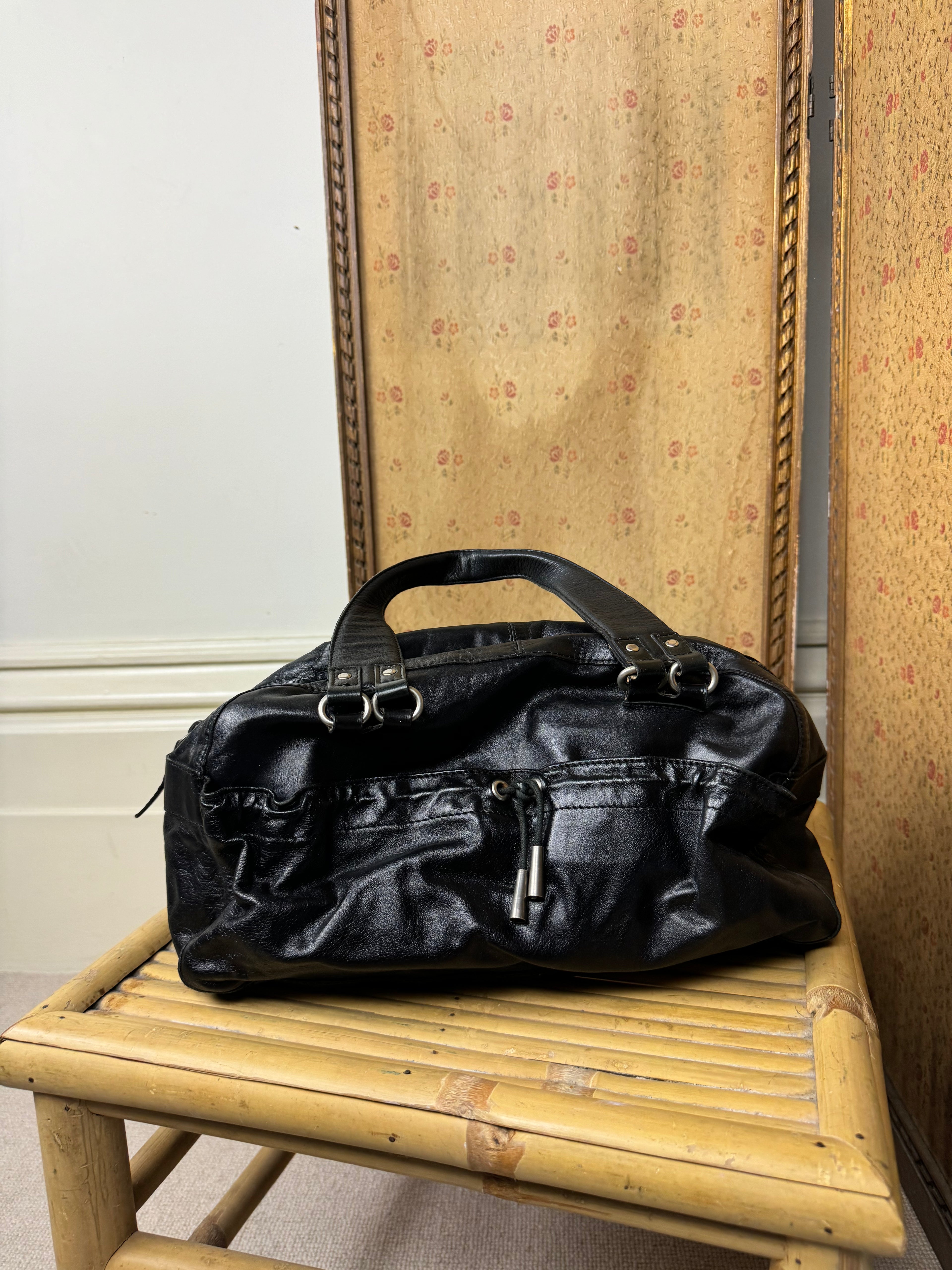 Black Leather Baguette Bag