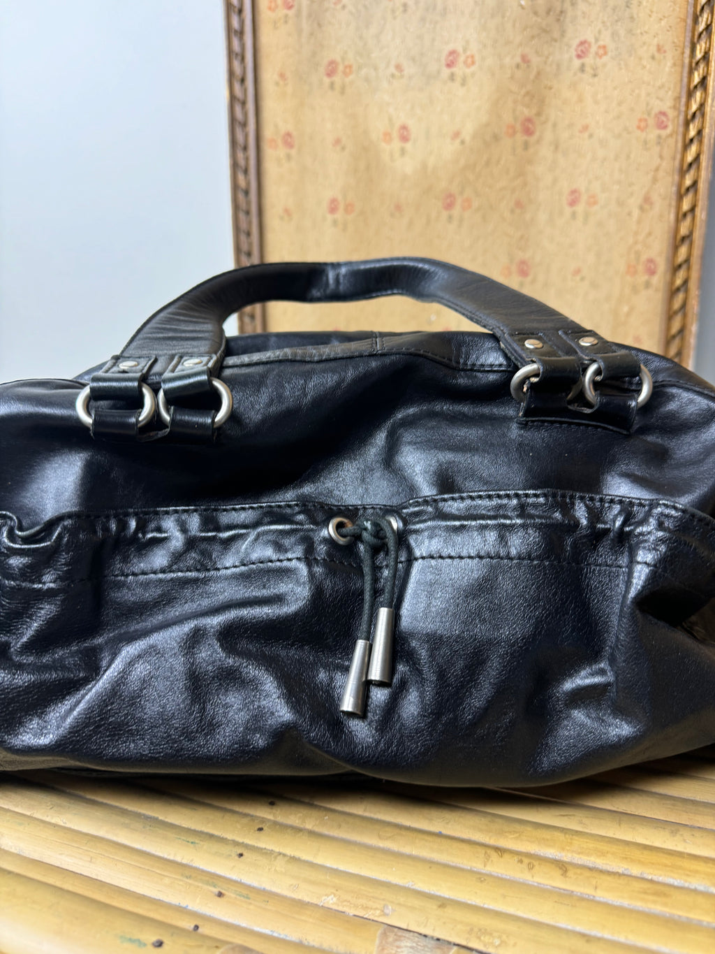 Black Leather Baguette Bag