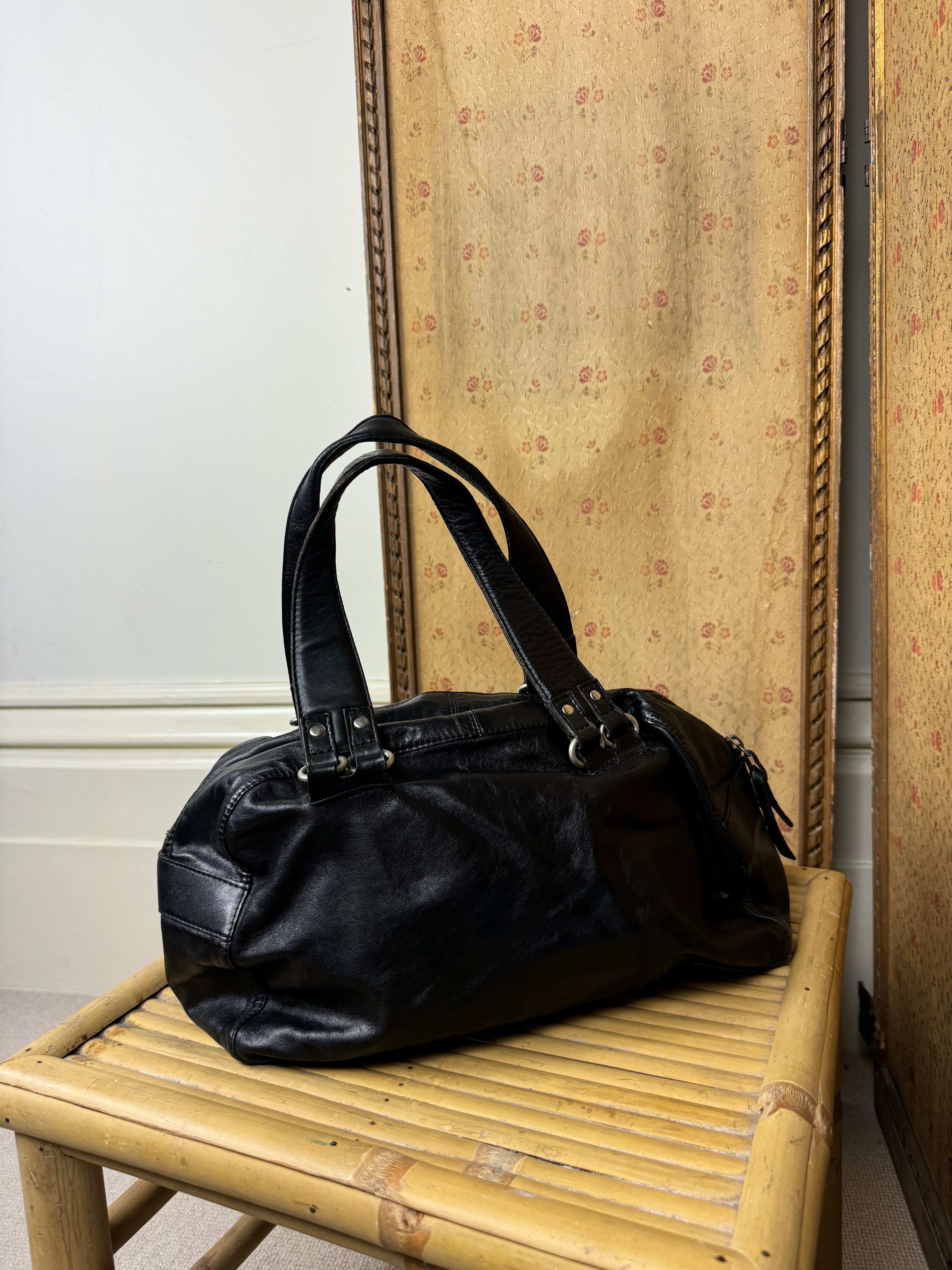 Black Leather Baguette Bag