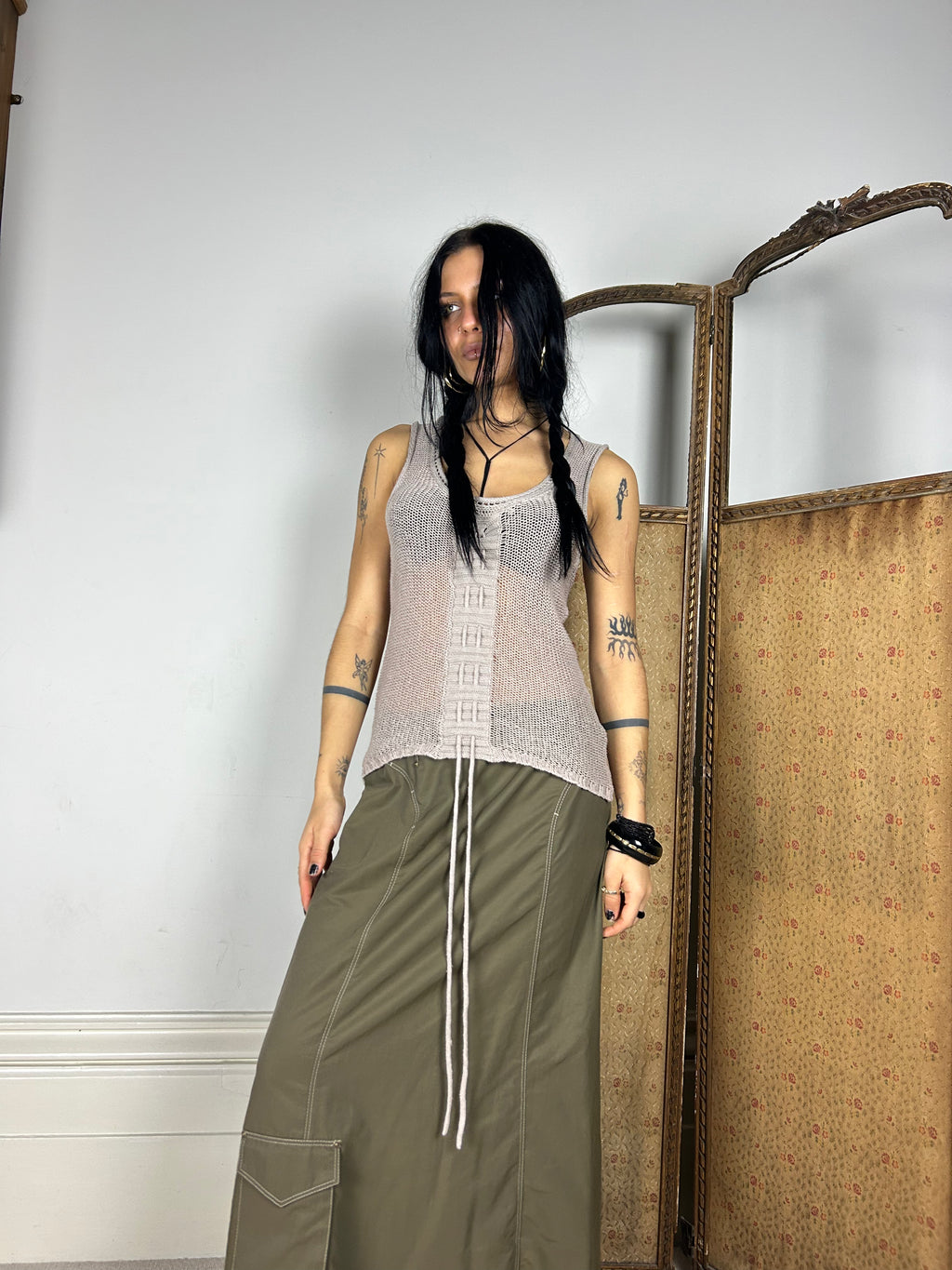 Beige Synch Knit Tank Top