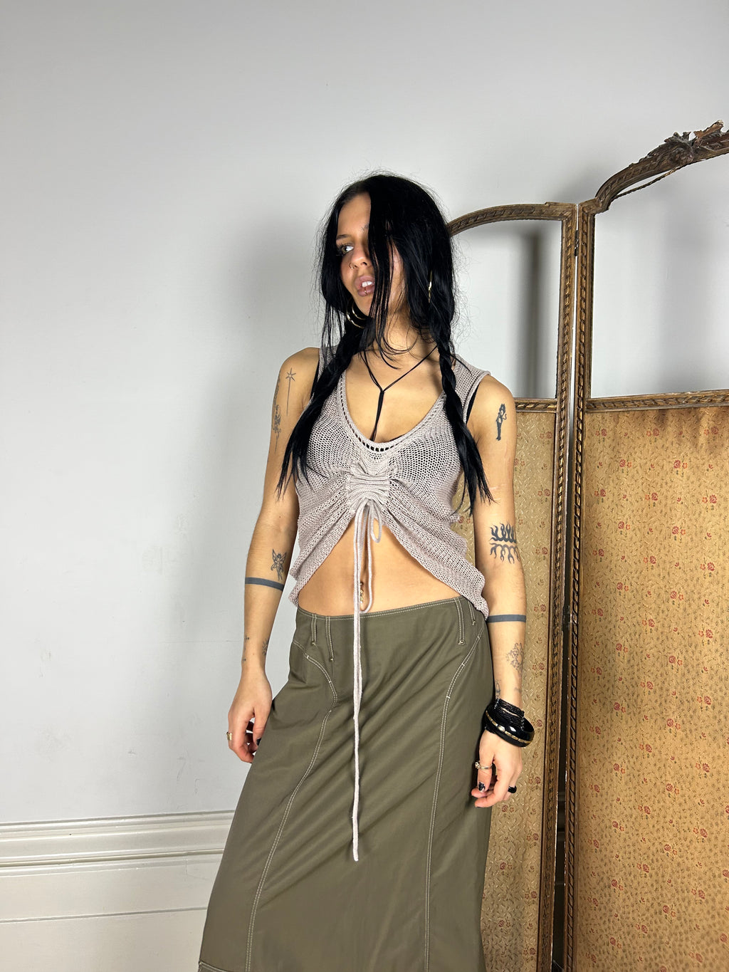 Beige Synch Knit Tank Top