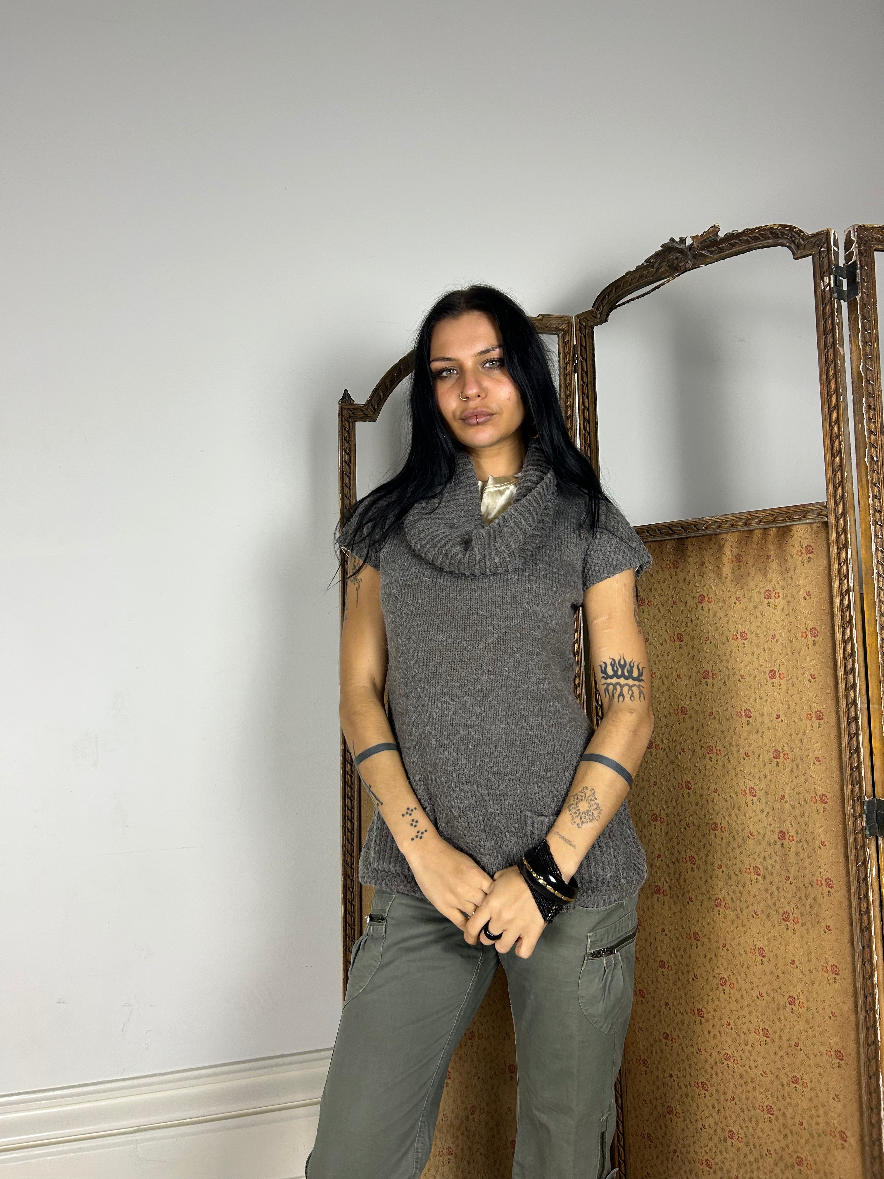 Knit High Neck Top With Pockets