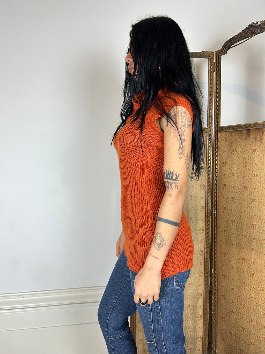 Orange Knit High Neck Top