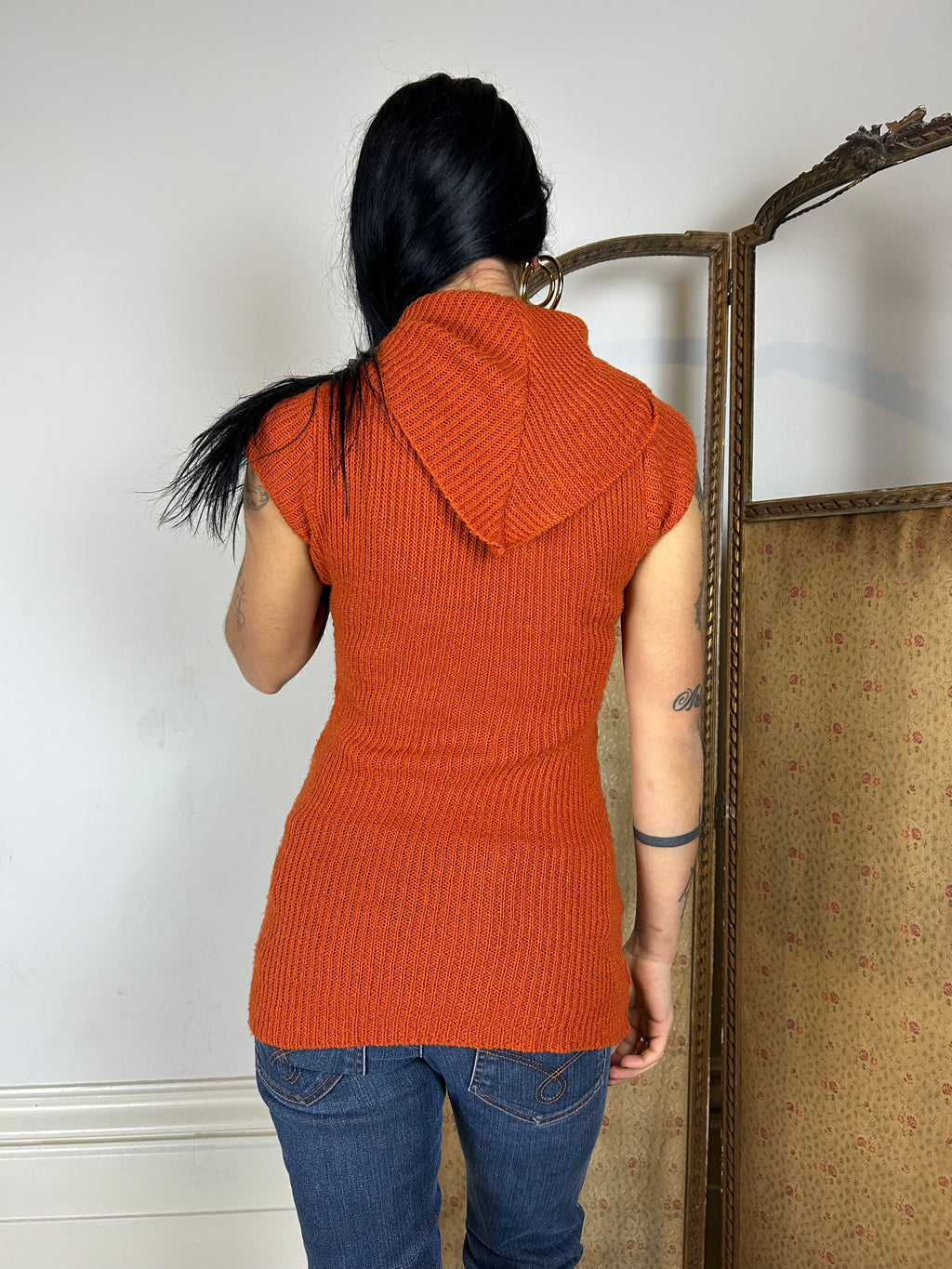 Orange Knit High Neck Top