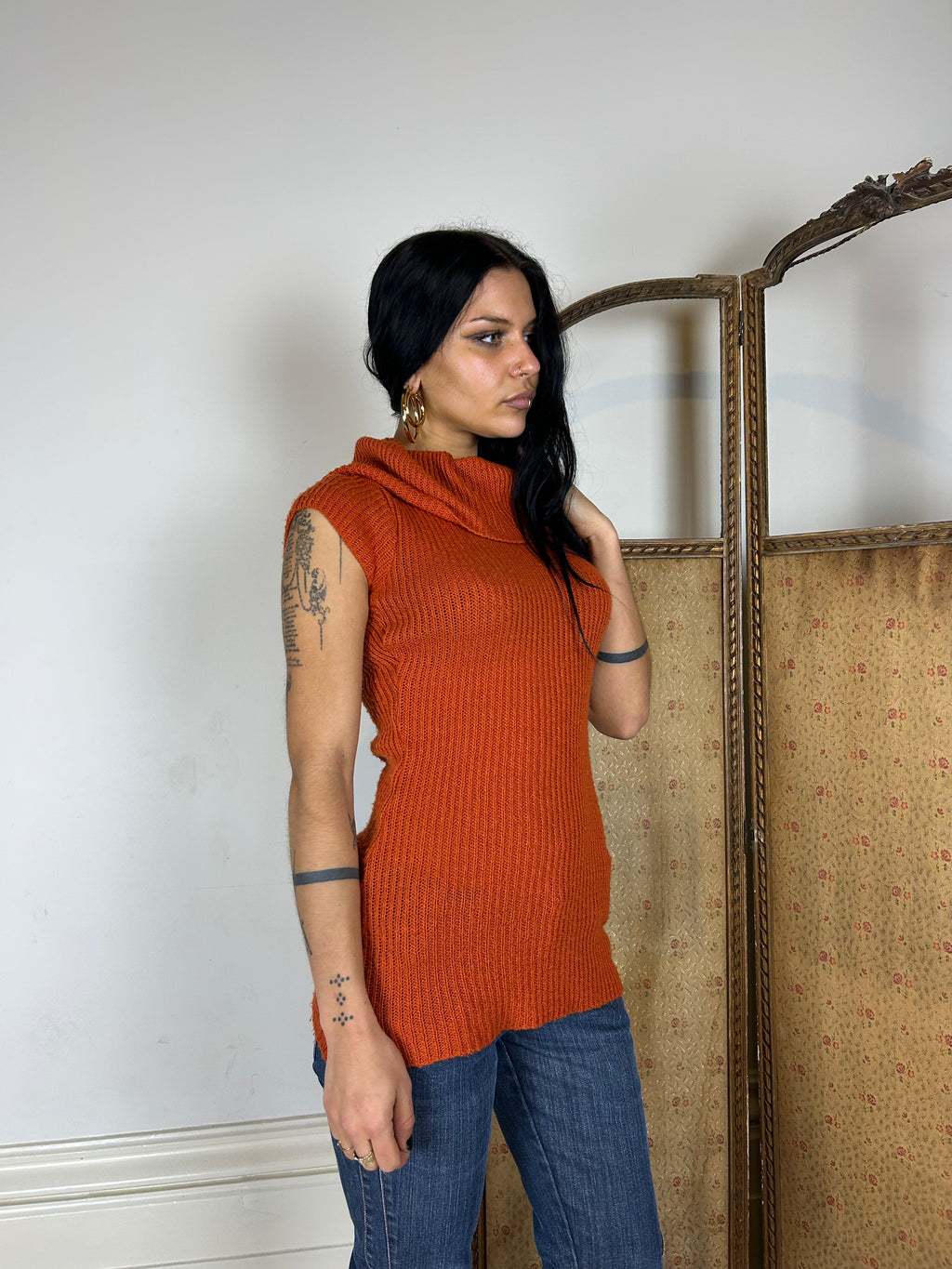 Orange Knit High Neck Top