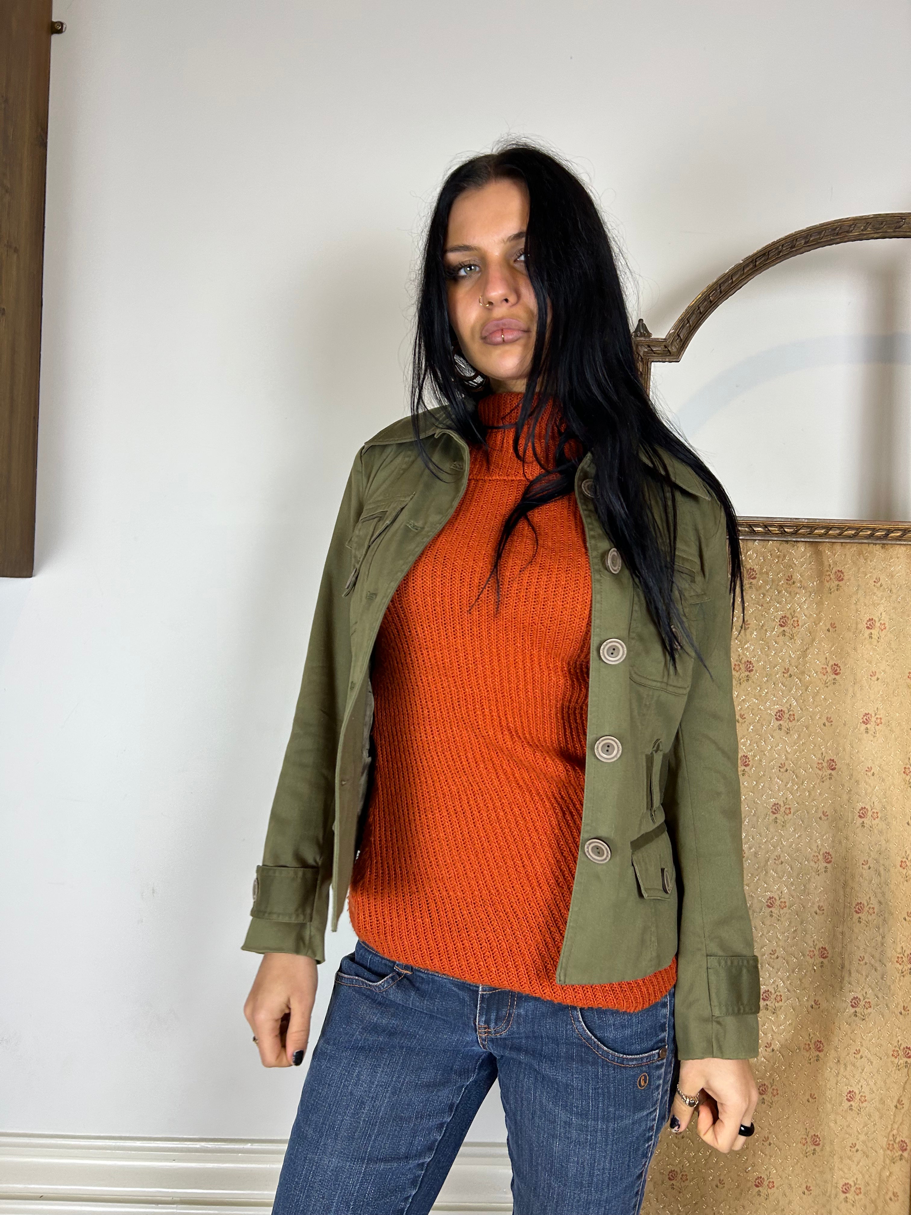 Green Cropped Fitted Jacket