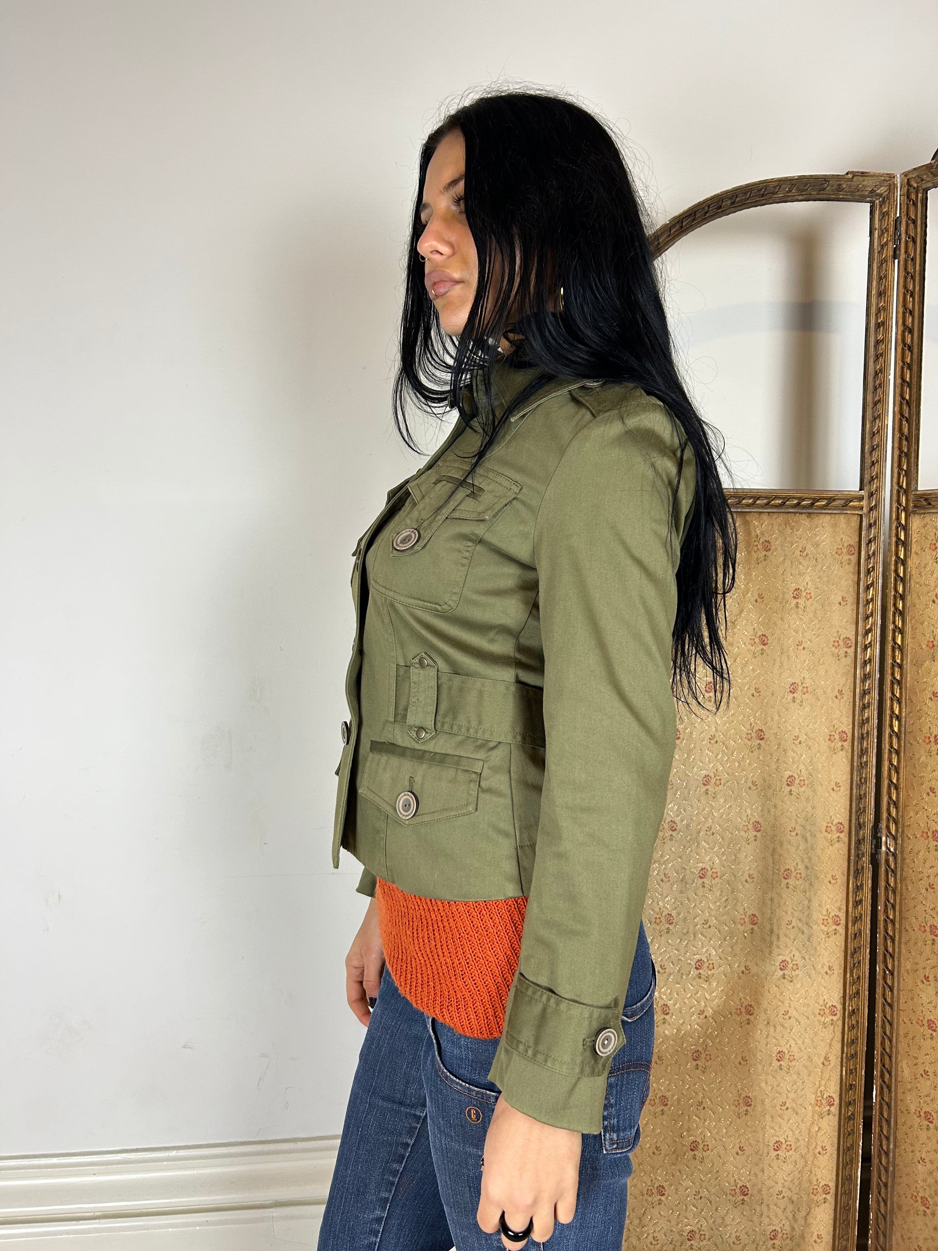Green Cropped Fitted Jacket