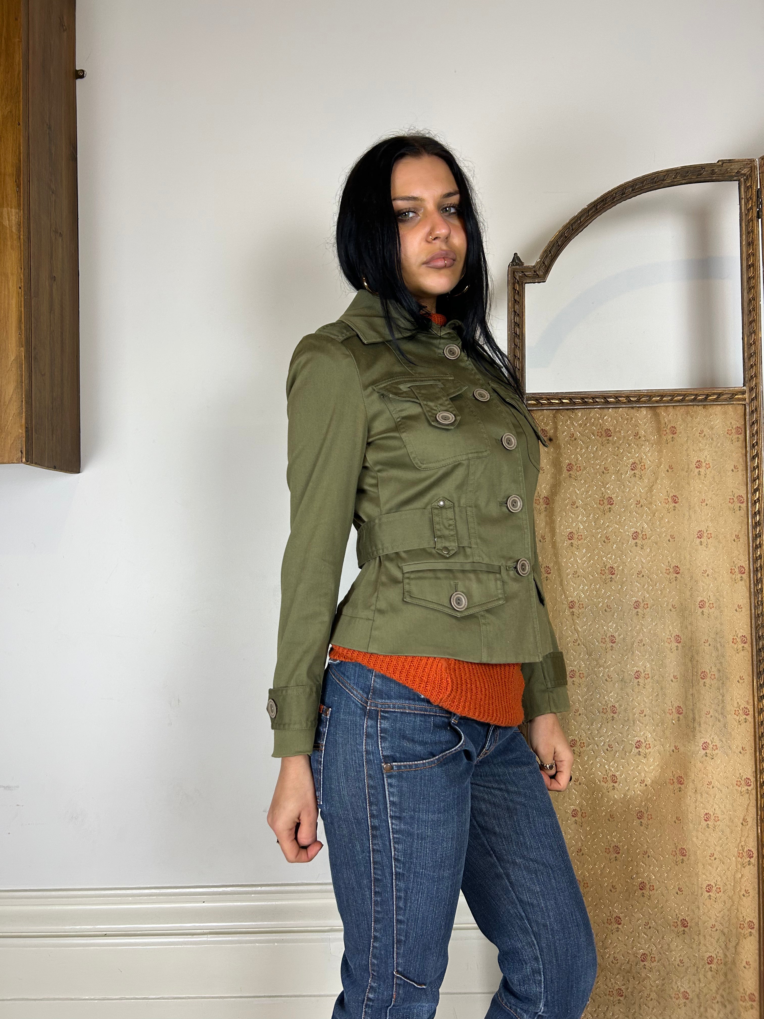 Green Cropped Fitted Jacket