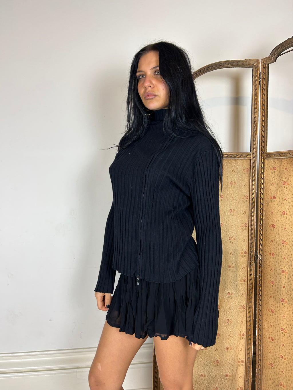 Black Ribbed Zip Up Jumper