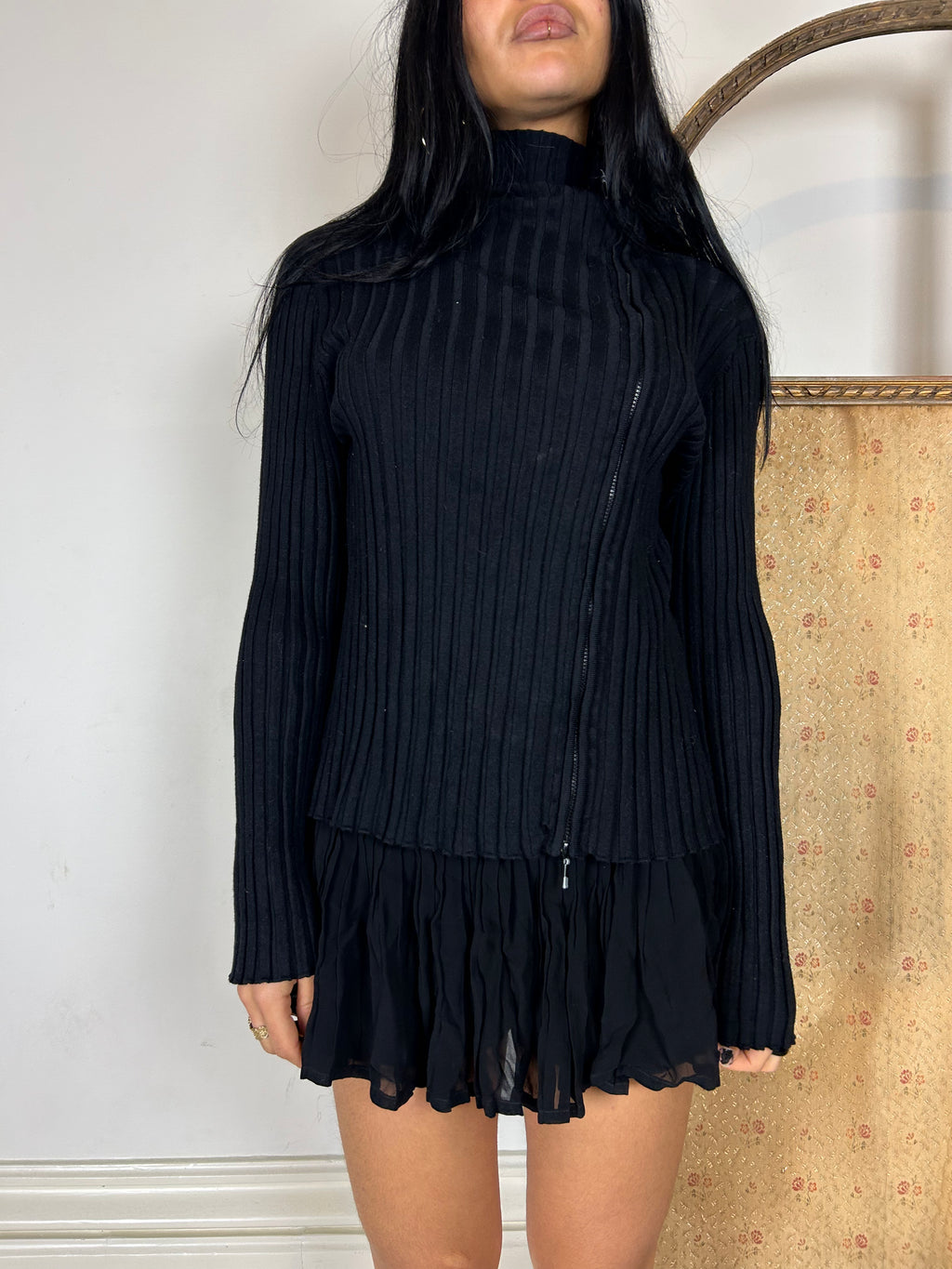 Black Ribbed Zip Up Jumper