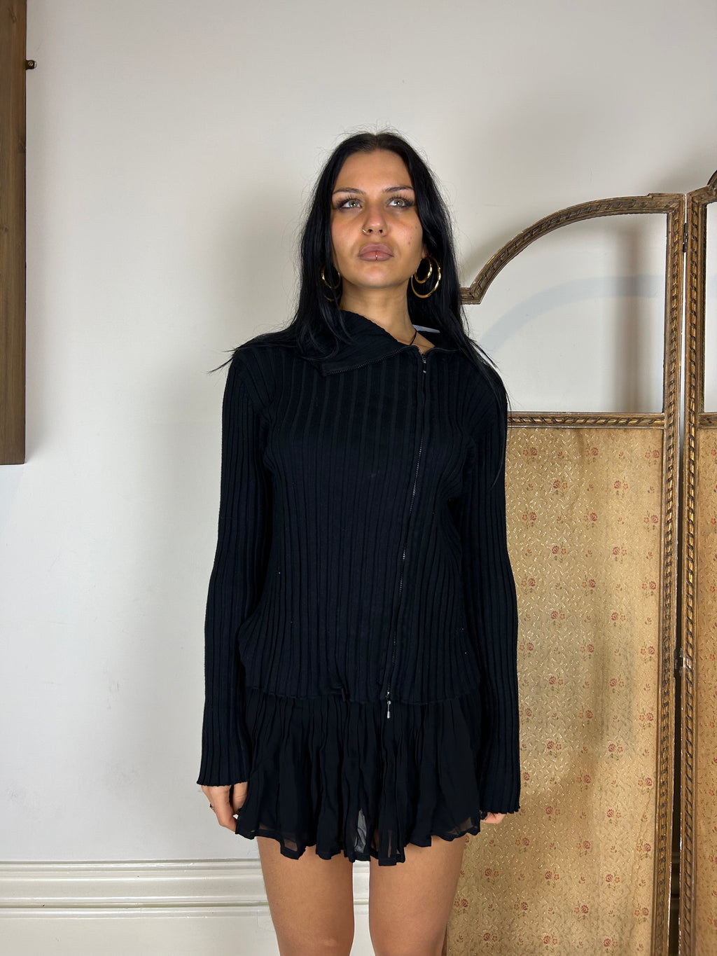 Black Ribbed Zip Up Jumper