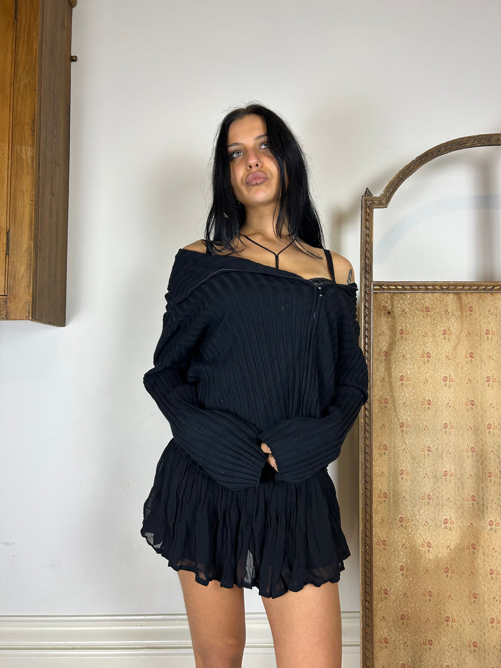 Black Ribbed Zip Up Jumper