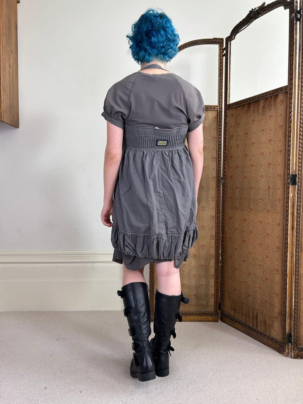 Grey Cargo Zip Up Dress