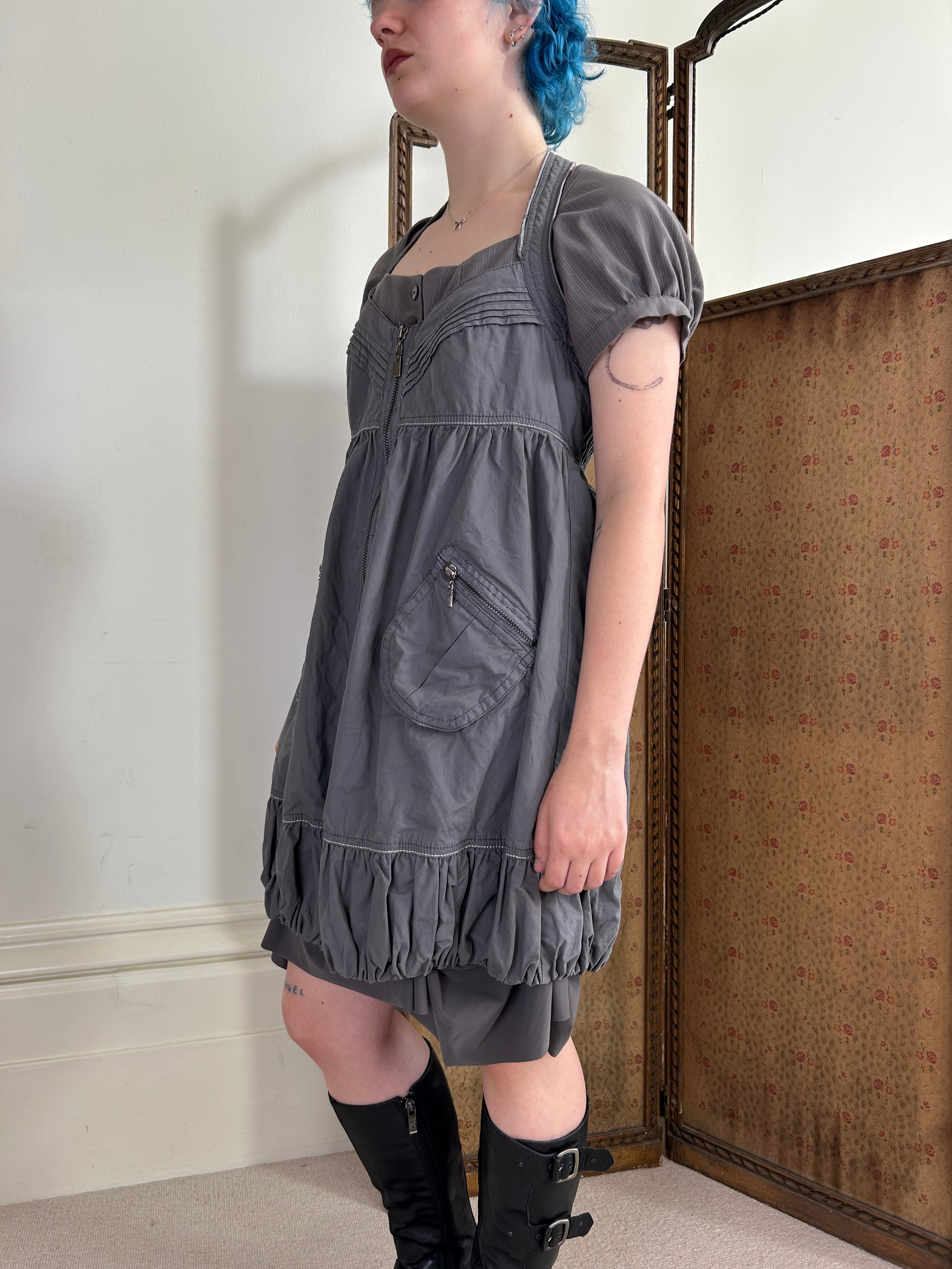 Grey Cargo Zip Up Dress
